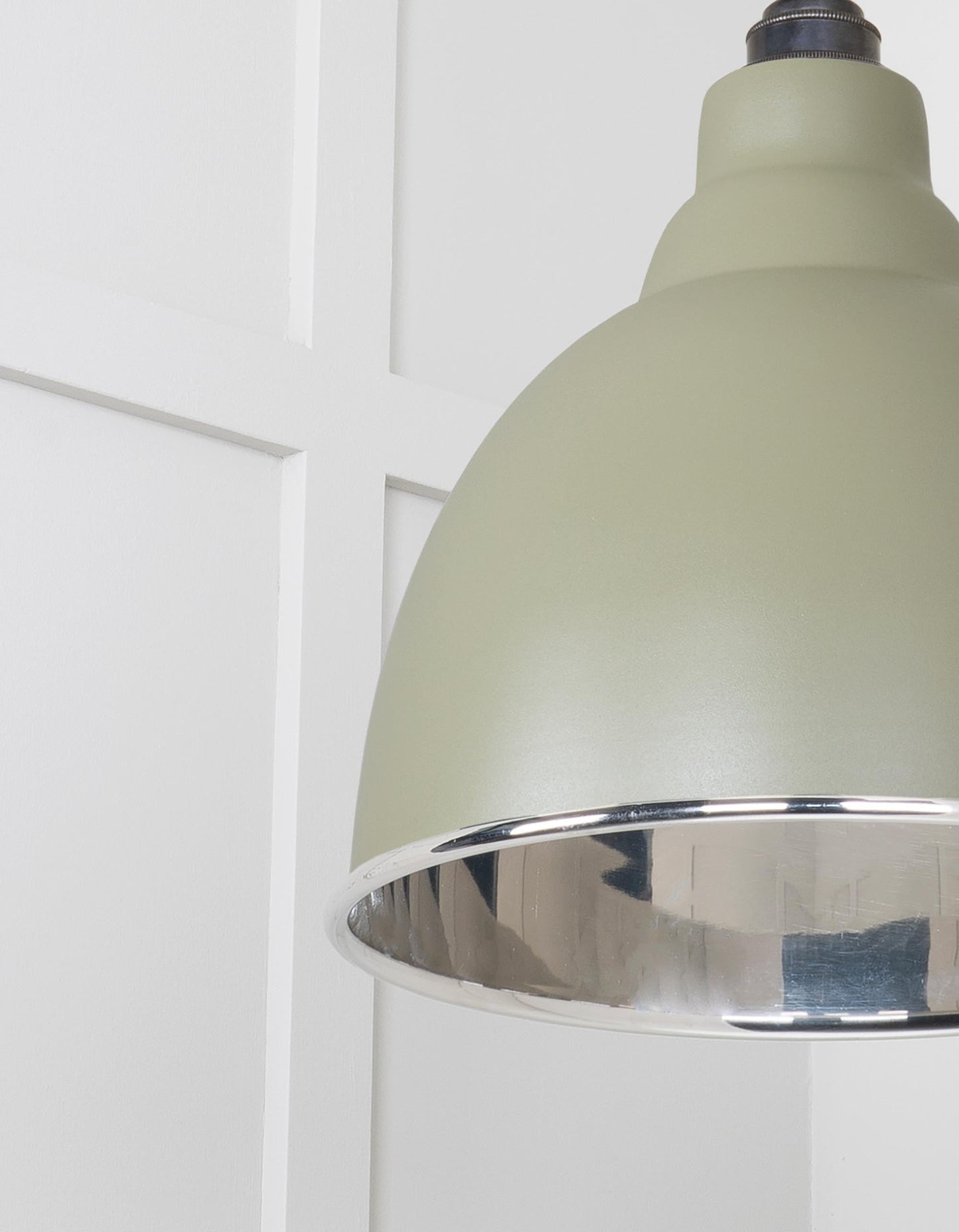 Smooth Nickel Brindley Pendant Light  Tump, Detailed close up view of pendant.