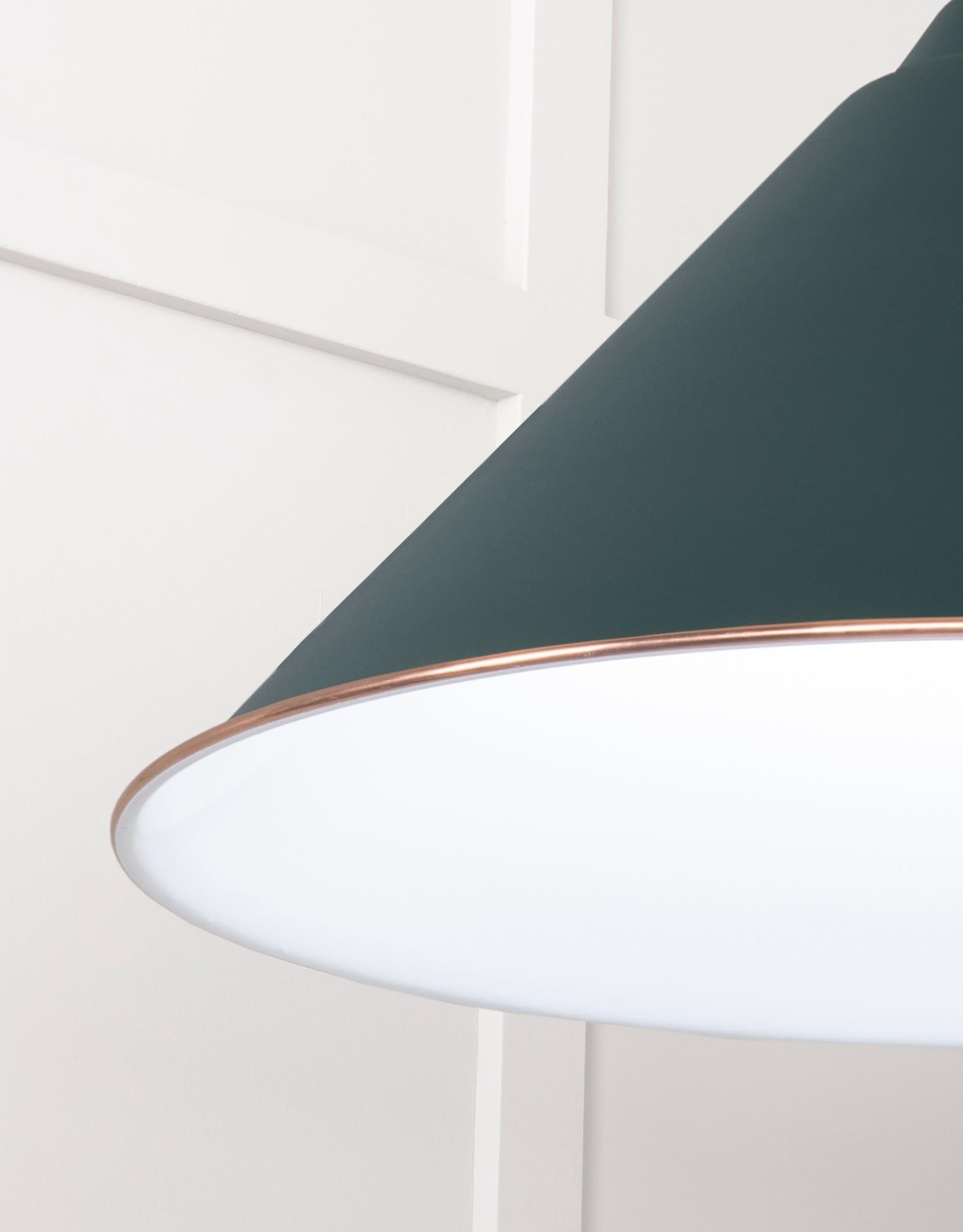 White Gloss Hockley Pendant Light Dingle, Detailed close up view of pendant.