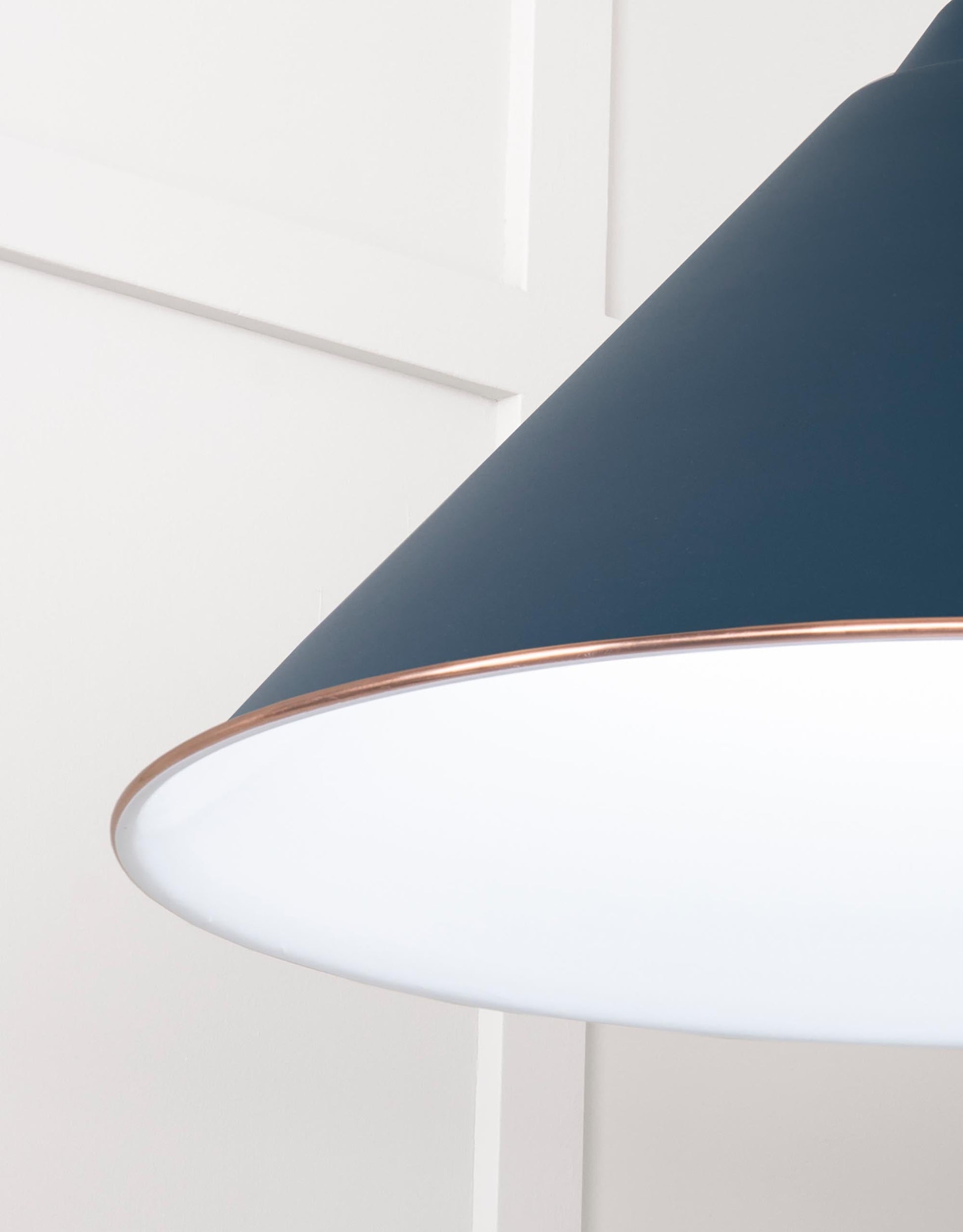 White Gloss Hockley Pendant Light Dusk, Detailed close up view of pendant.