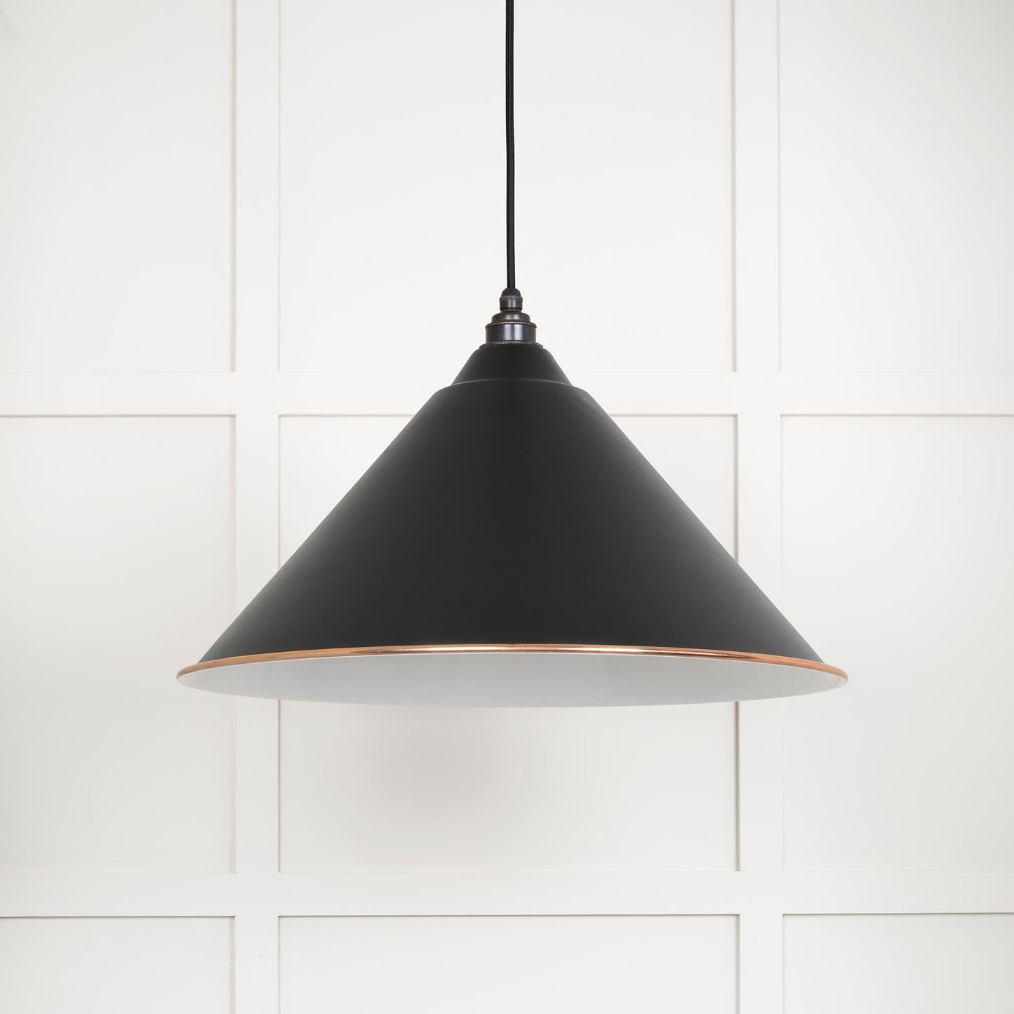 White Gloss Hockley Pendant Light Elan Black, Front Side.