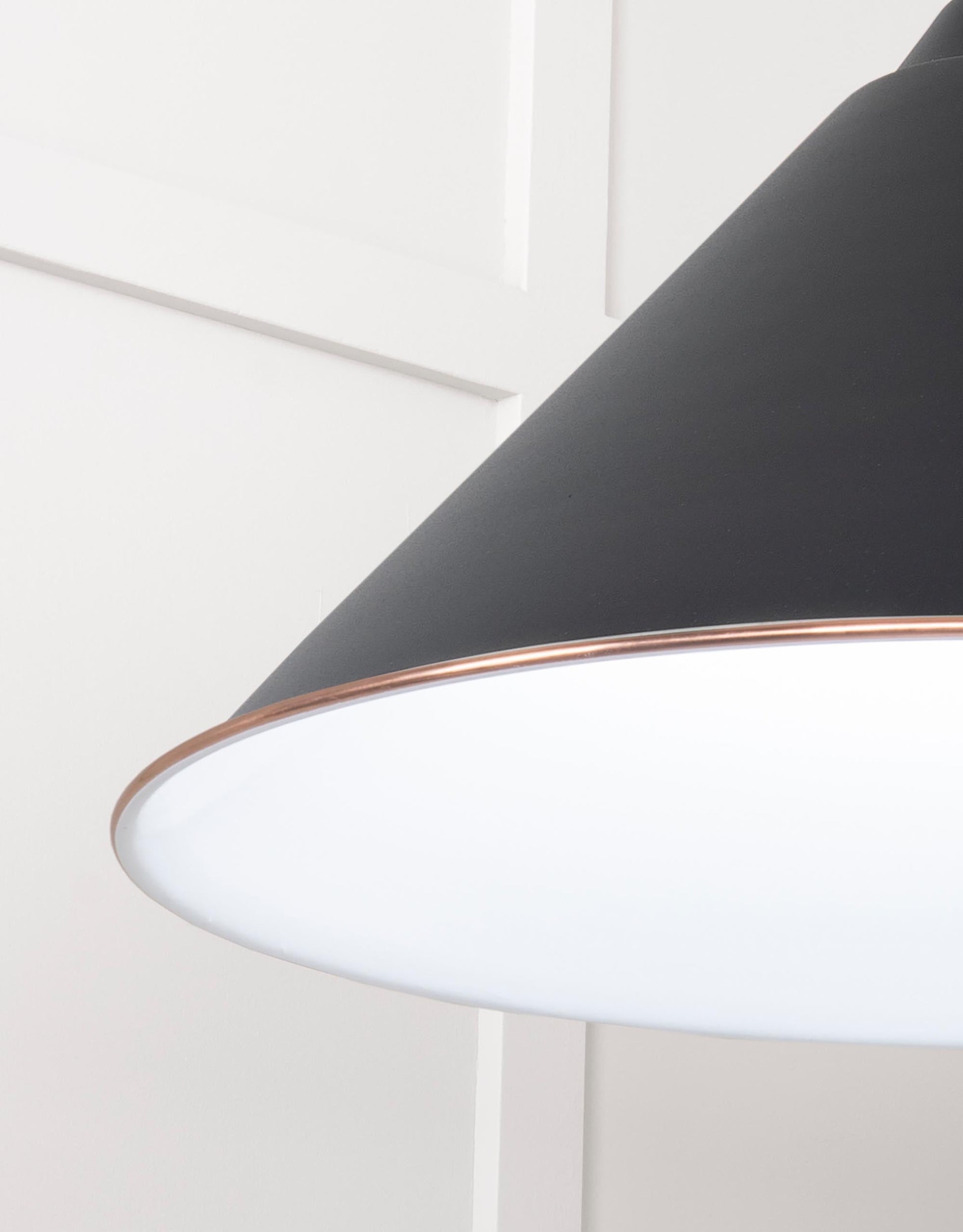 White Gloss Hockley Pendant Light Elan Black, Detailed close up view of pendant.