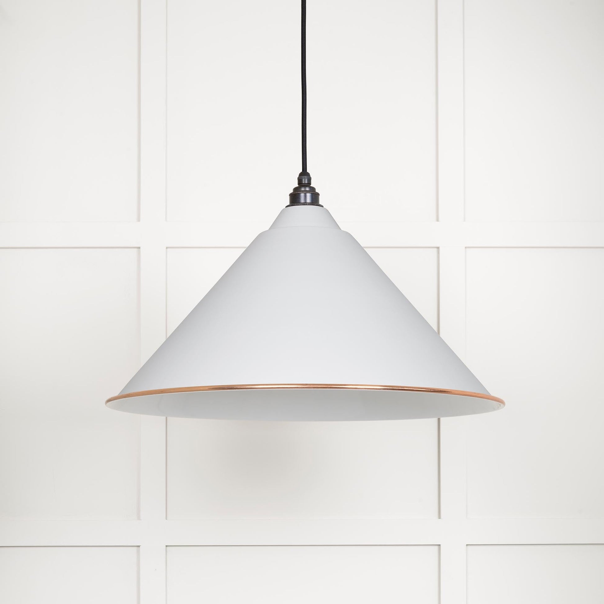 White Gloss Hockley Pendant Light Flock, Front Side.