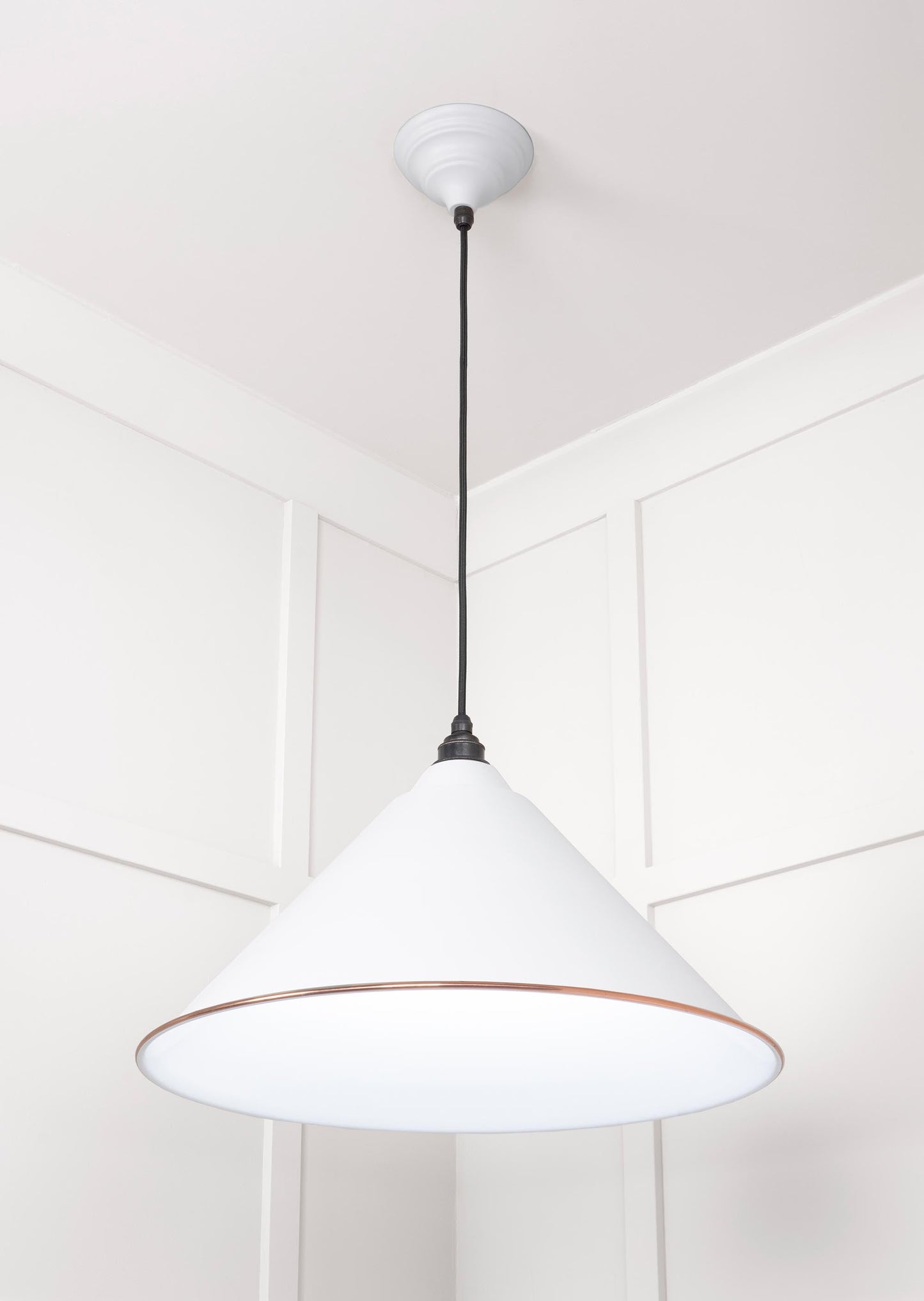 White Gloss Hockley Pendant Light Flock, Underside.