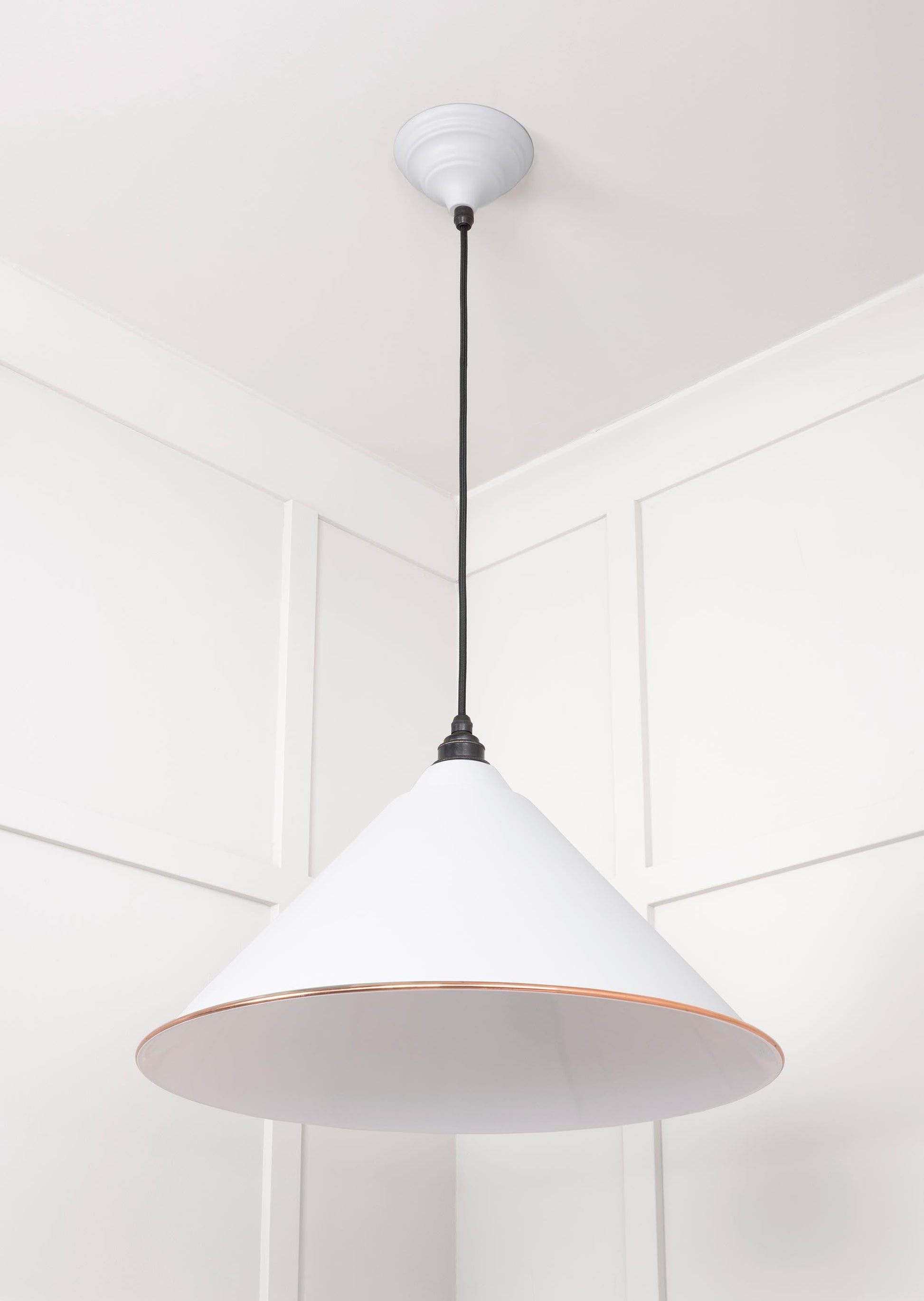 White Gloss Hockley Pendant Light Flock, Underside.