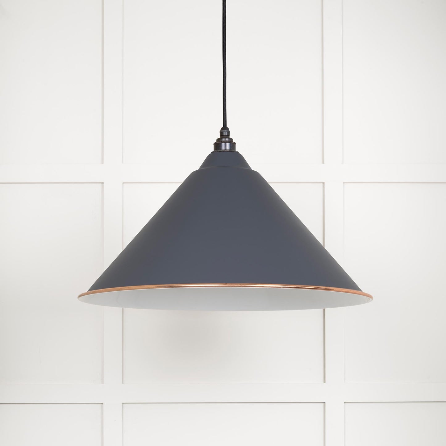 White Gloss Hockley Pendant Light Slate, Front Side.