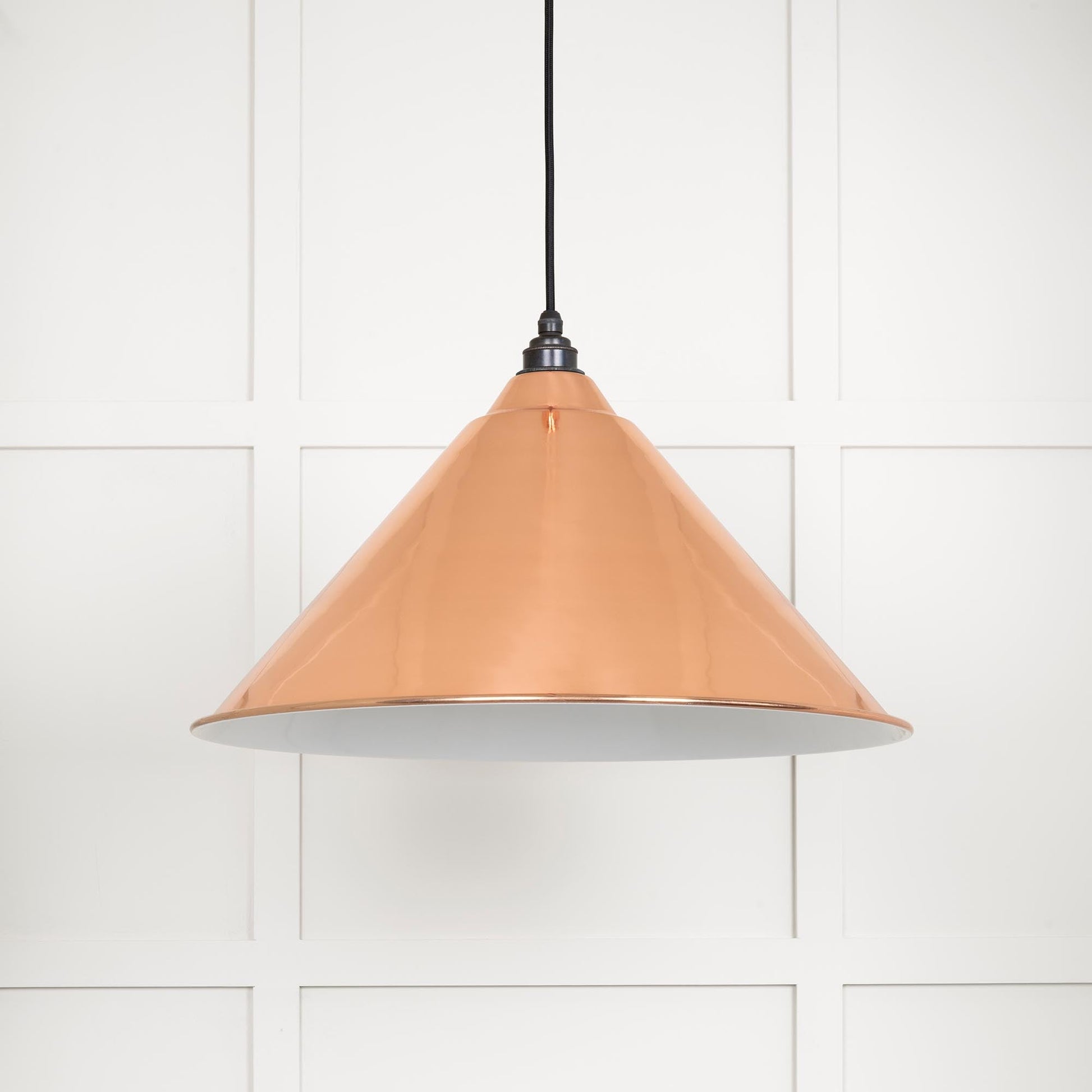 White Gloss Hockley Pendant Light Copper , Front Side.