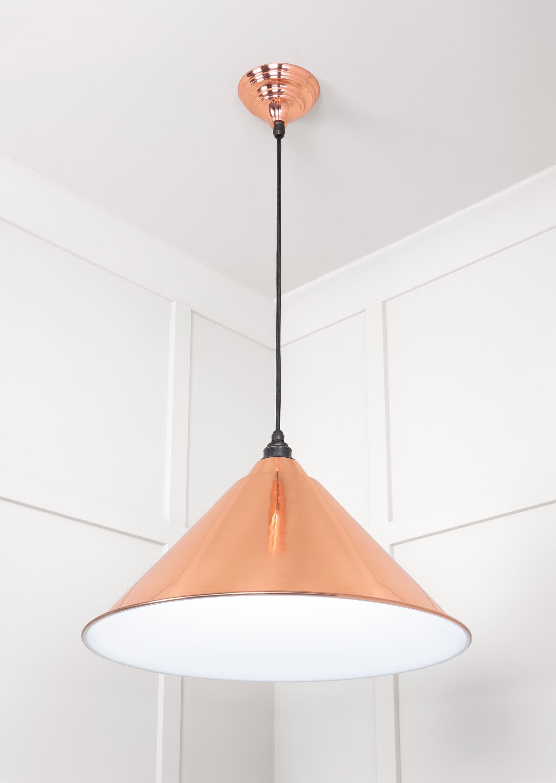 White Gloss Hockley Pendant Light  Copper, Underside.