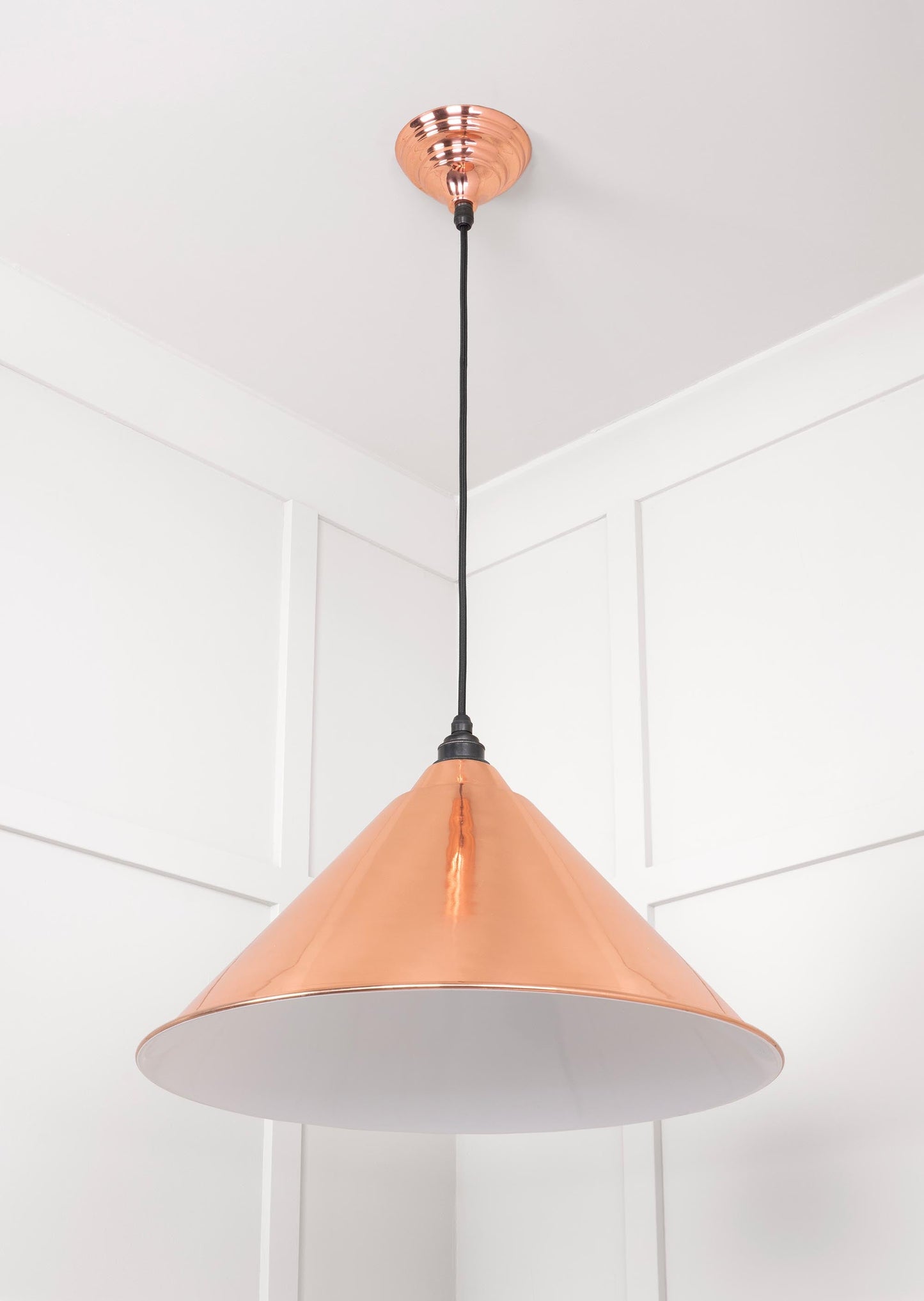 White Gloss Hockley Pendant Light  Copper, Underside.