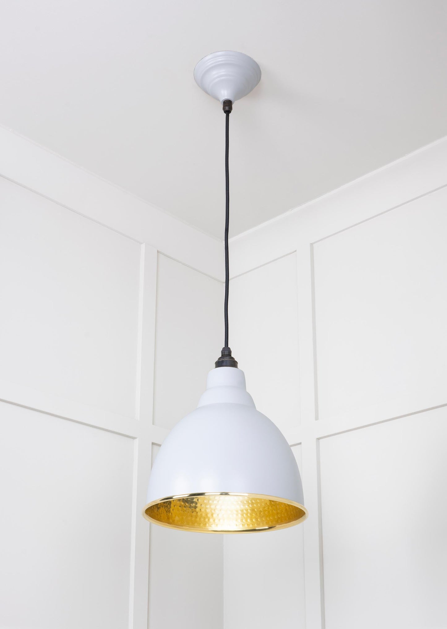 Hammered Brass Brindley Pendant Light Birch, Underside.