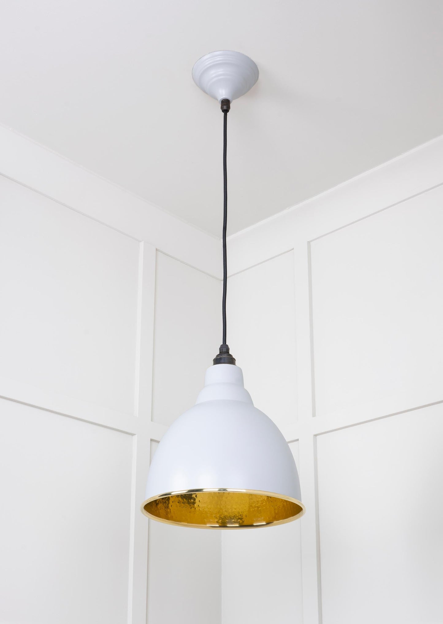 Hammered Brass Brindley Pendant Light Birch, Underside.