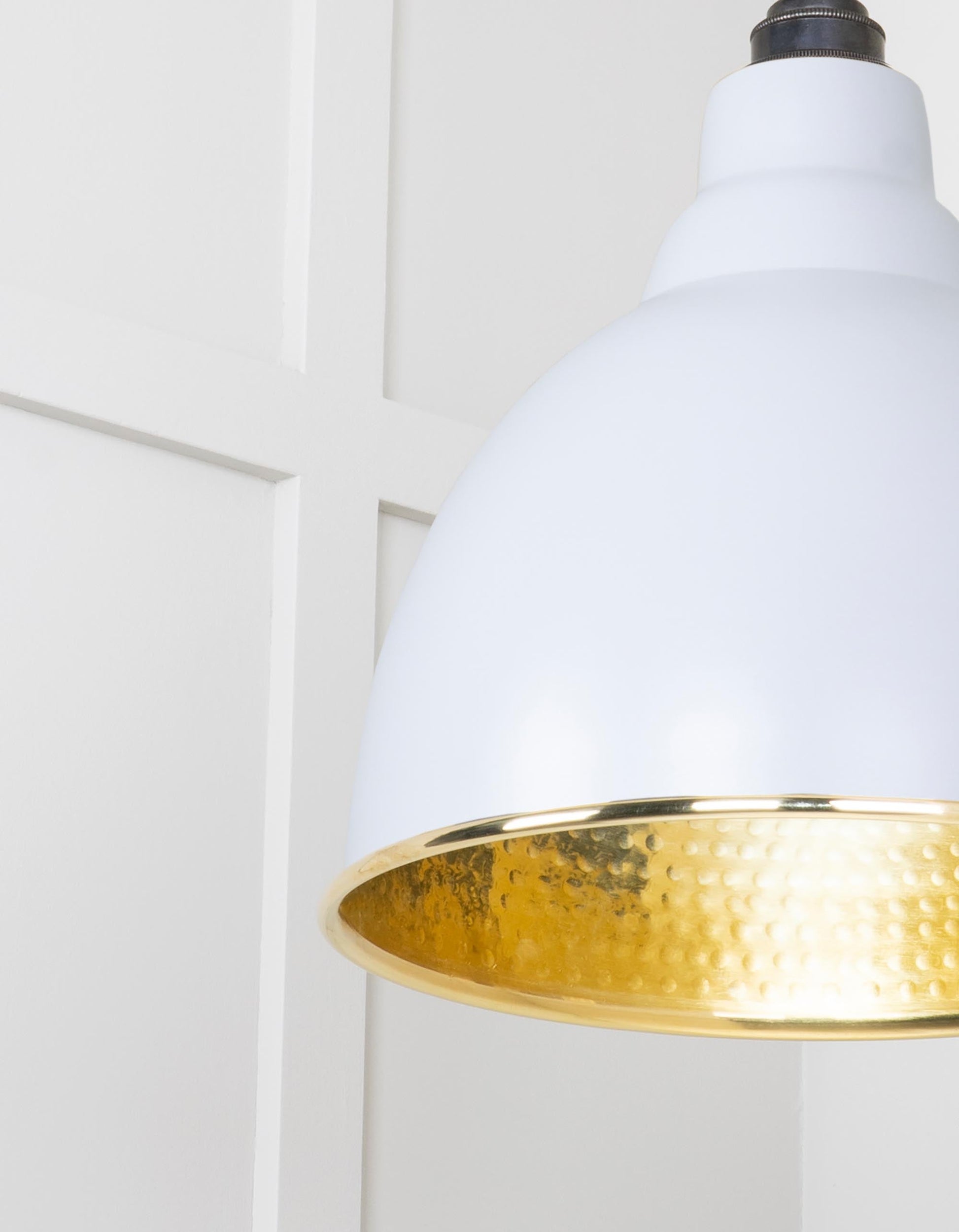 Hammered Brass Brindley Pendant Light Birch, Detailed close up view of pendant.