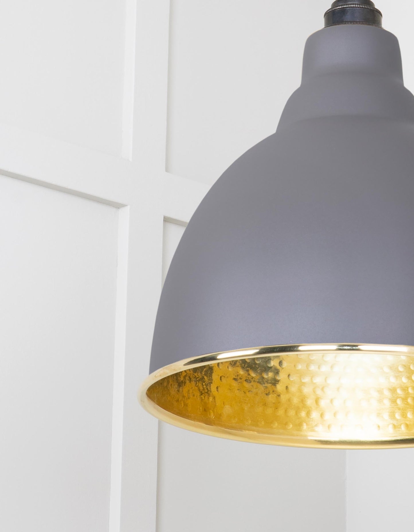 Hammered Brass Brindley Pendant Light Bluff, Detailed close up view of pendant.