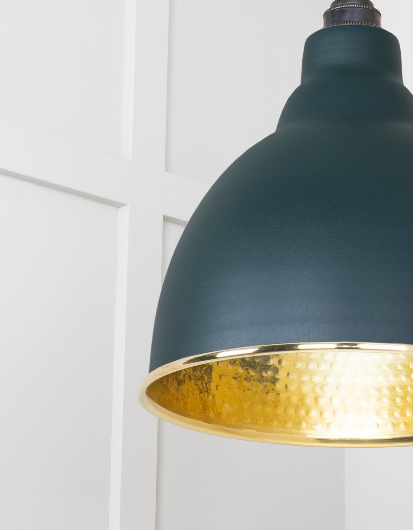 Hammered Brass Brindley Pendant Light Dingle, Detailed close up view of pendant.