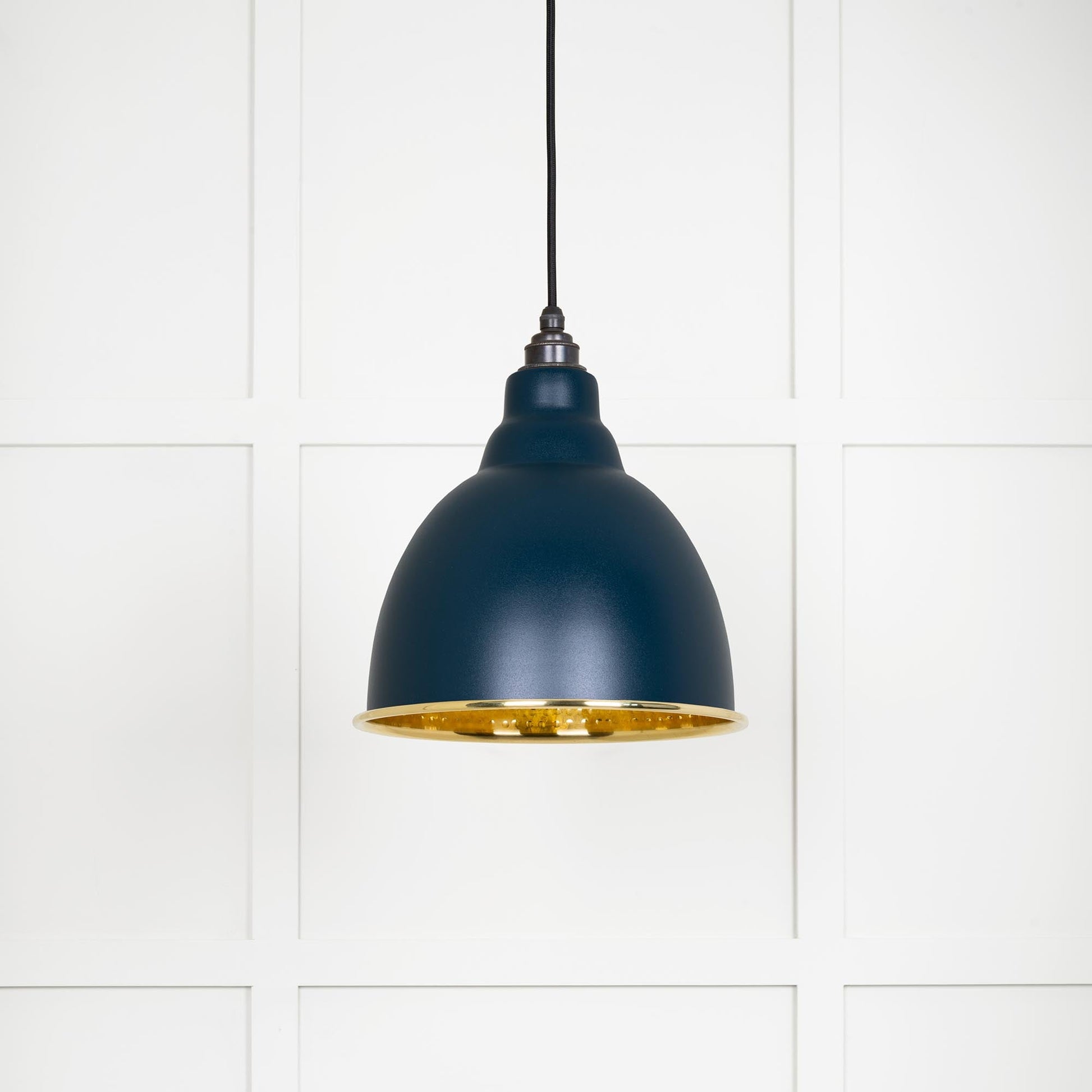 Hammered Brass Brindley Pendant Light Dusk, Front Side.