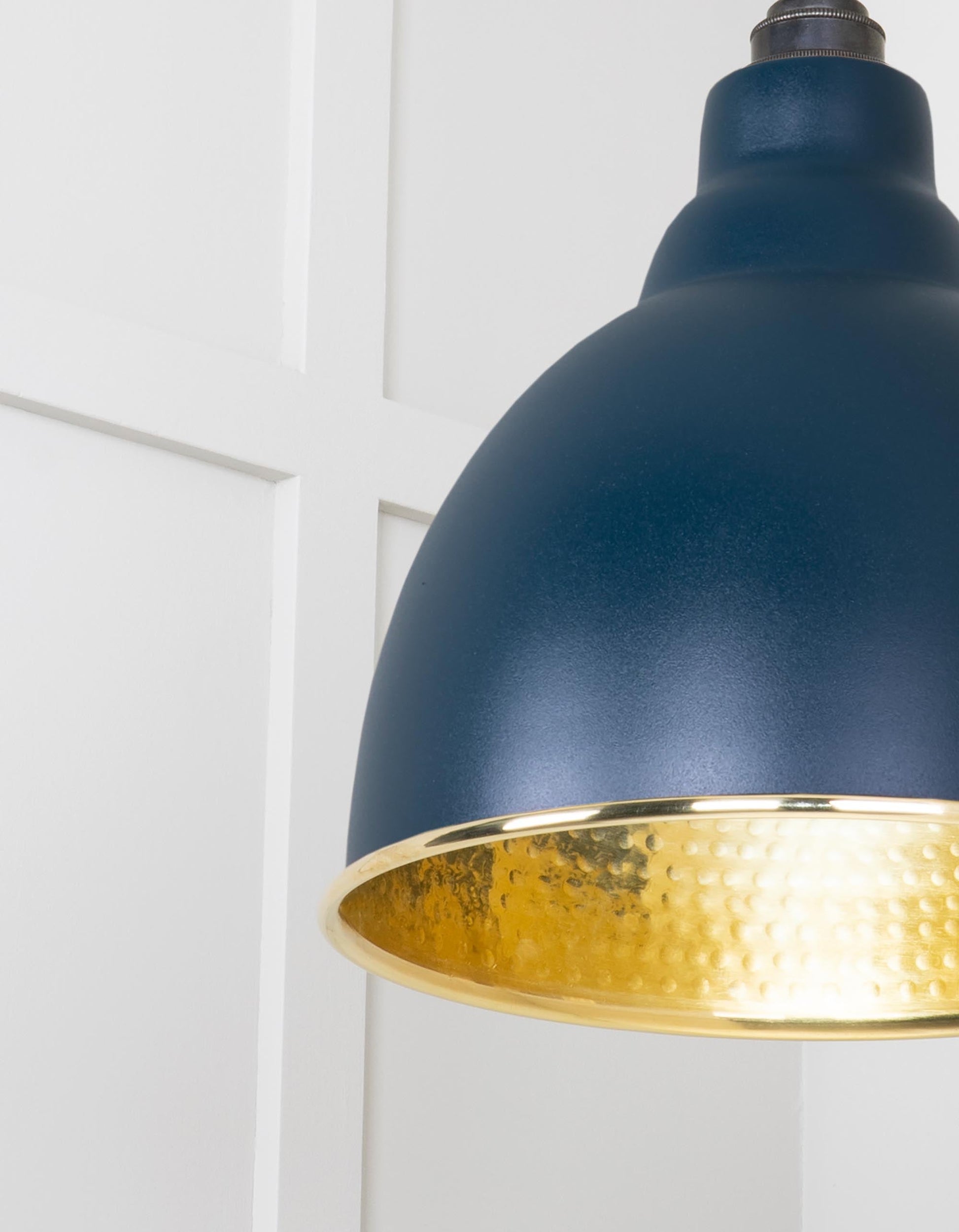 Hammered Brass Brindley Pendant Light Dusk, Detailed close up view of pendant.