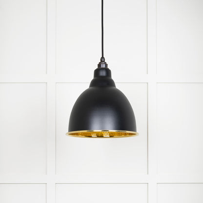 Hammered Brass Brindley Pendant Light Elan Black, Front Side.