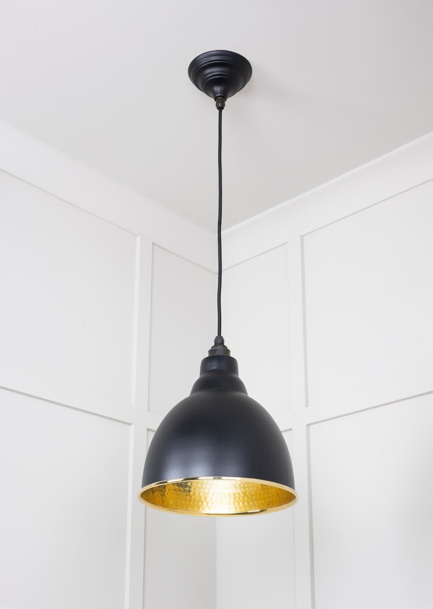 Hammered Brass Brindley Pendant Light Elan Black, Underside.