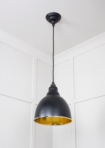 Hammered Brass Brindley Pendant Light Elan Black, Underside.