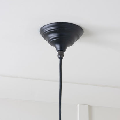 Hammered Brass Brindley Pendant Light Elan Black, close up view of fitting and cable.