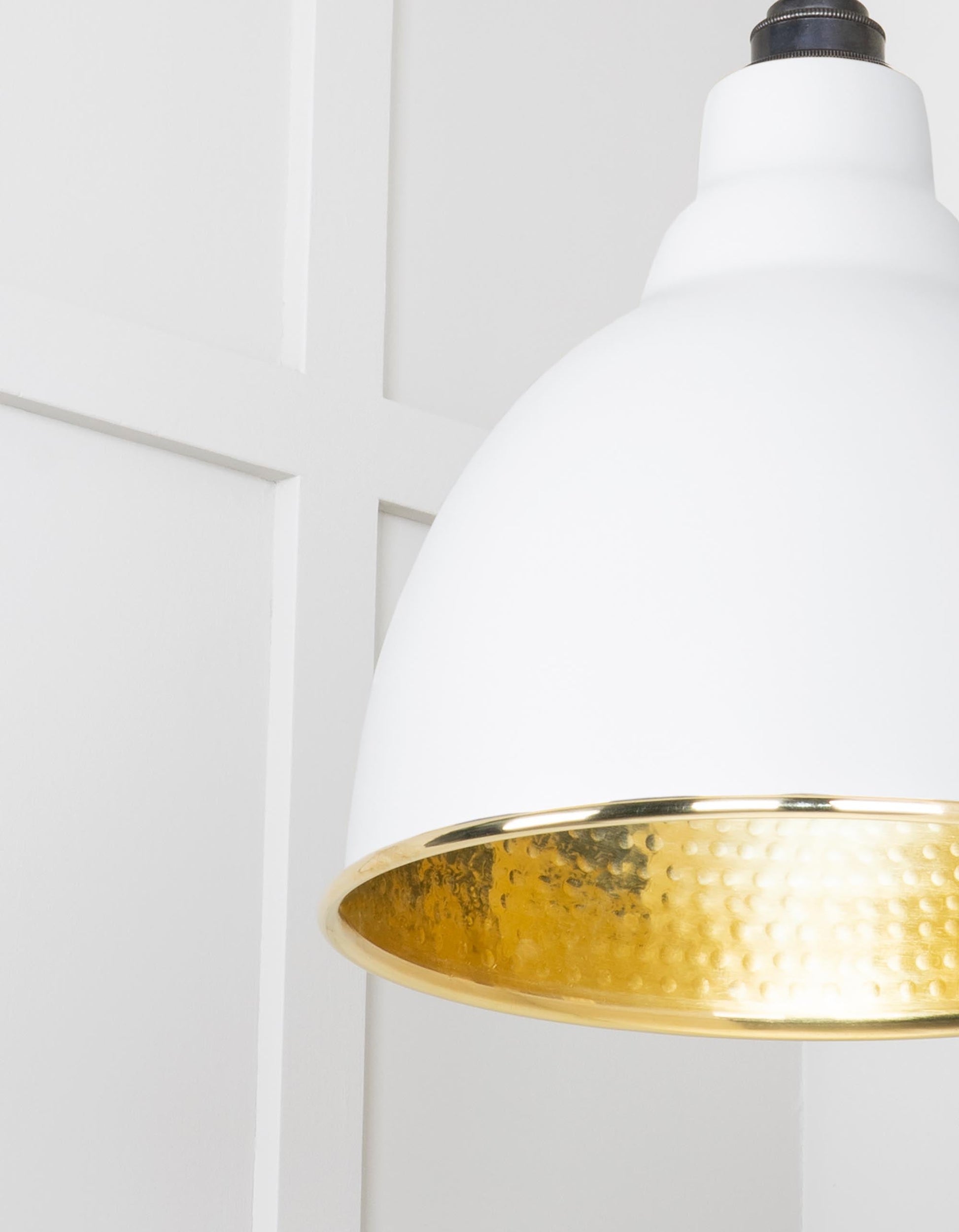 Hammered Brass Brindley Pendant Light Flock, Detailed close up view of pendant.
