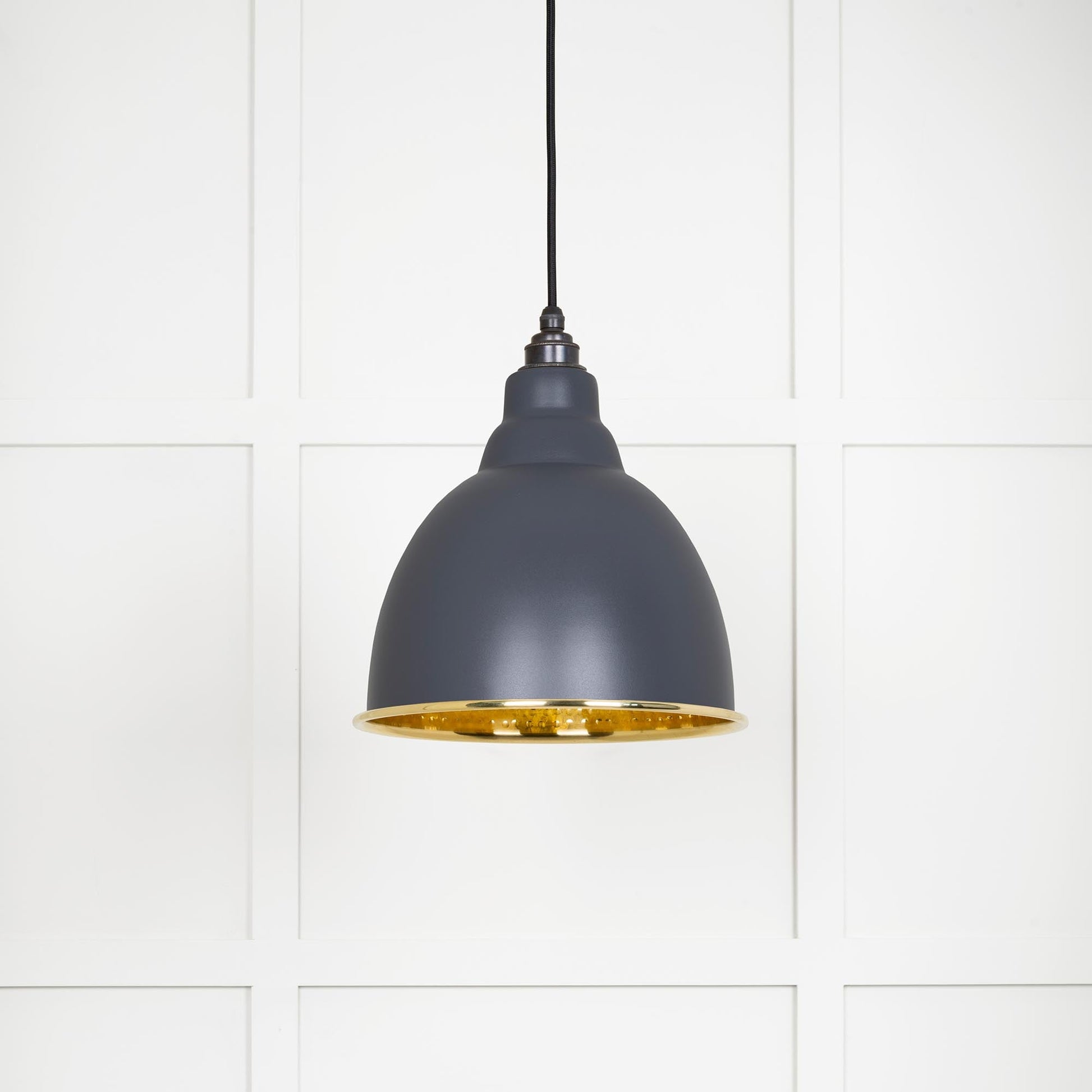 Hammered Brass Brindley Pendant Light Slate, Front Side.