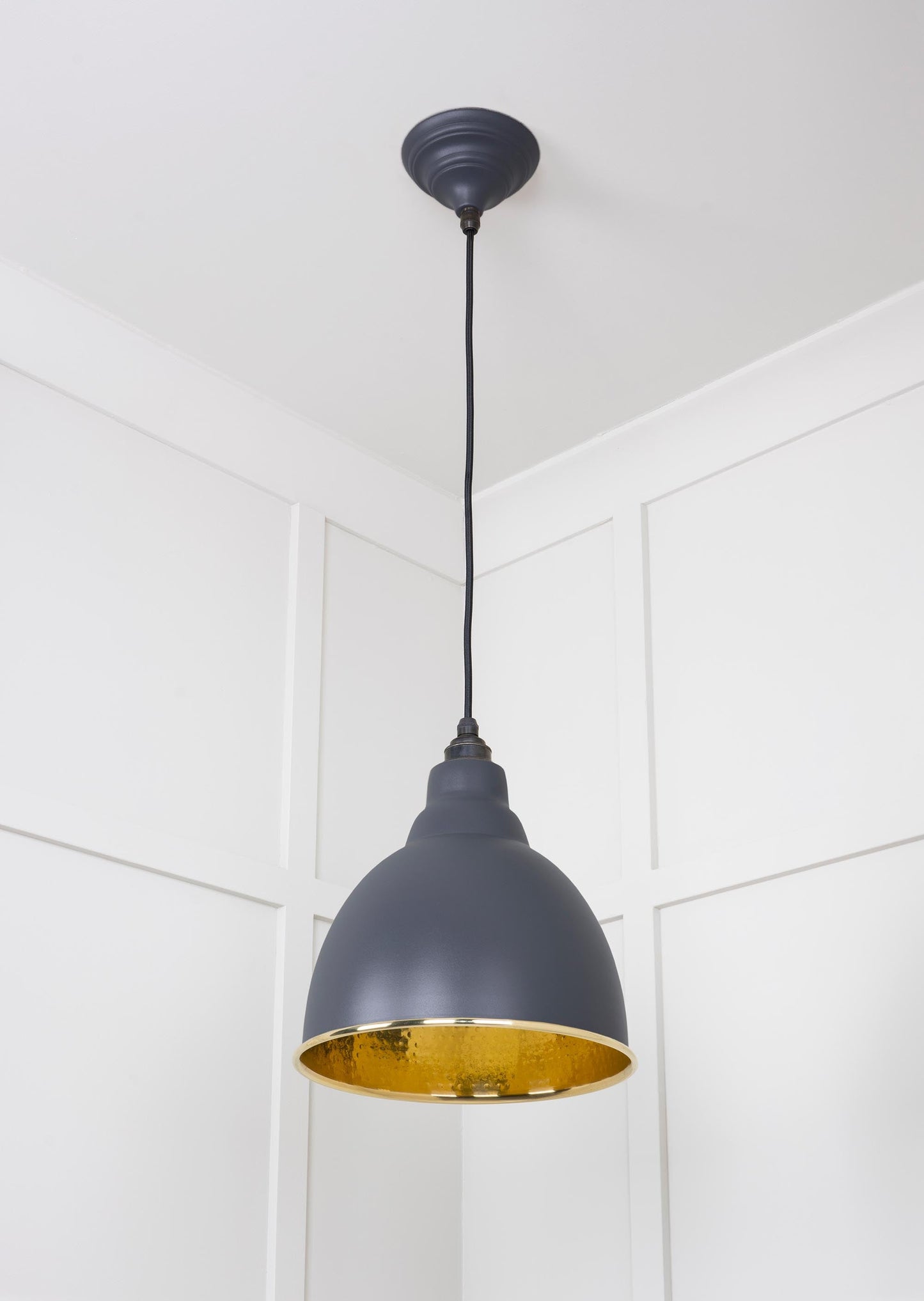 Hammered Brass Brindley Pendant Light Slate, Underside.