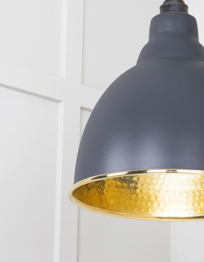 Hammered Brass Brindley Pendant Light Slate, Detailed close up view of pendant.