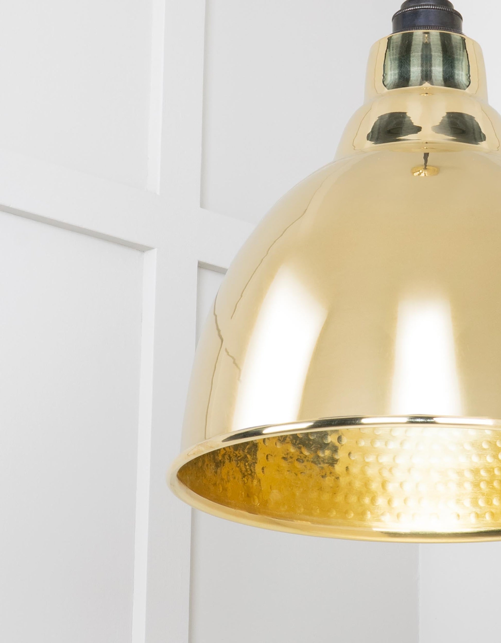 Hammered Brass Brindley Pendant Light , Detailed close up view of pendant.