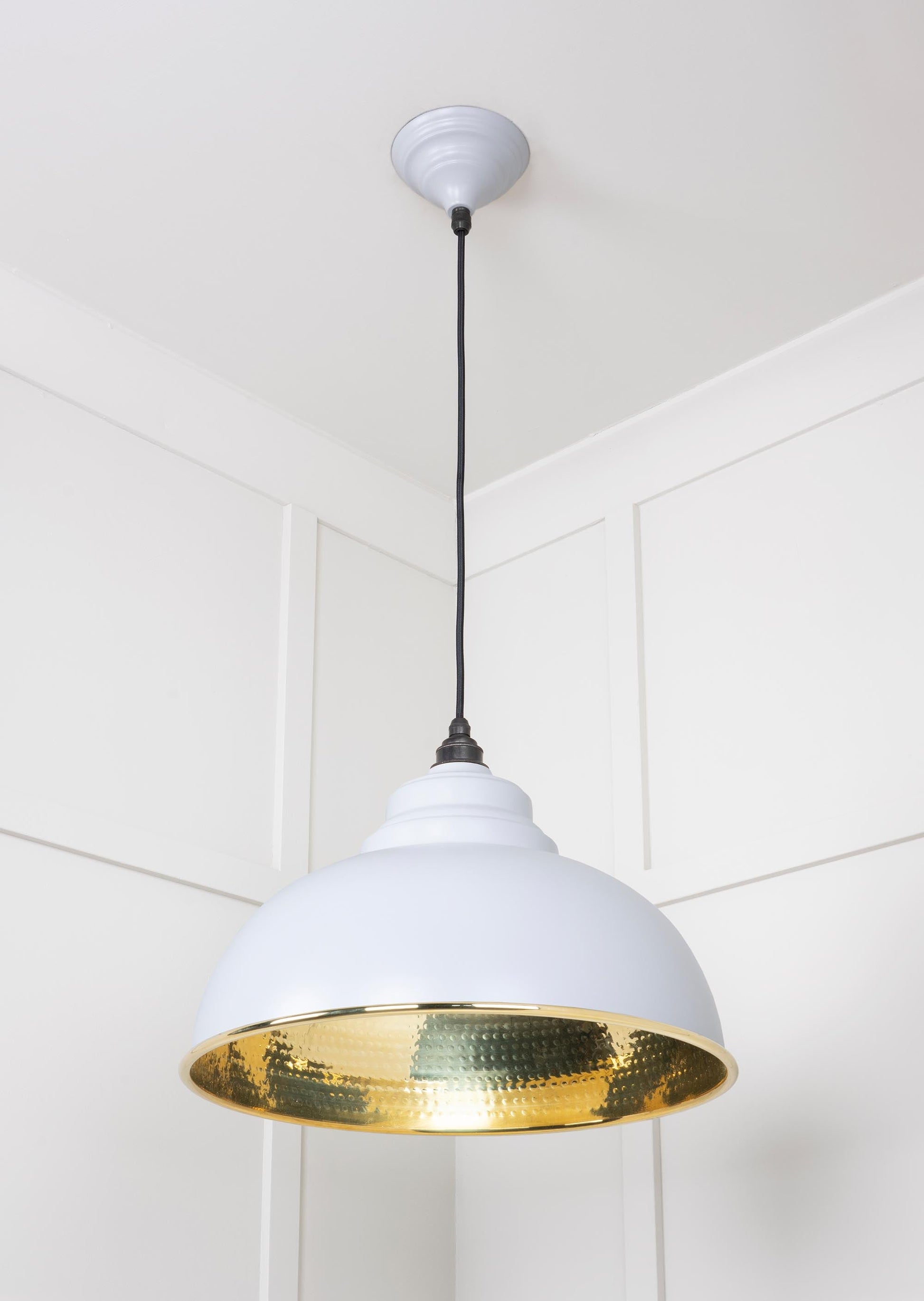 Hammered Brass Harborne Pendant Light Birch, Underside.