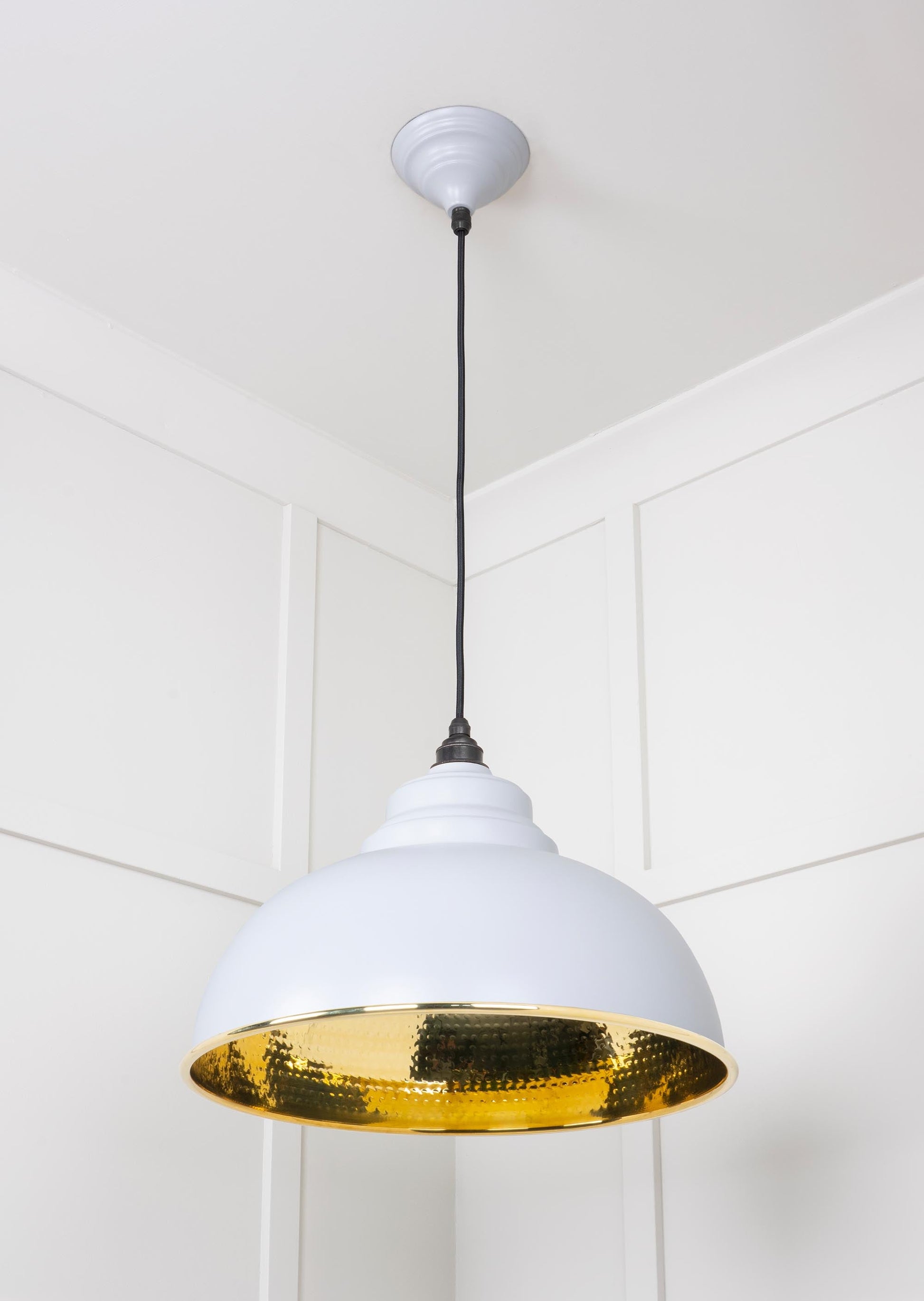 Hammered Brass Harborne Pendant Light Birch, Underside.