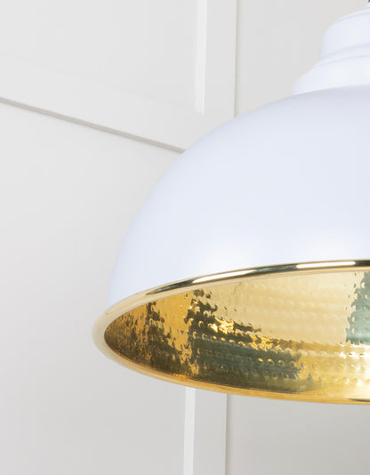 Hammered Brass Harborne Pendant Light Birch, Detailed close up view of pendant.