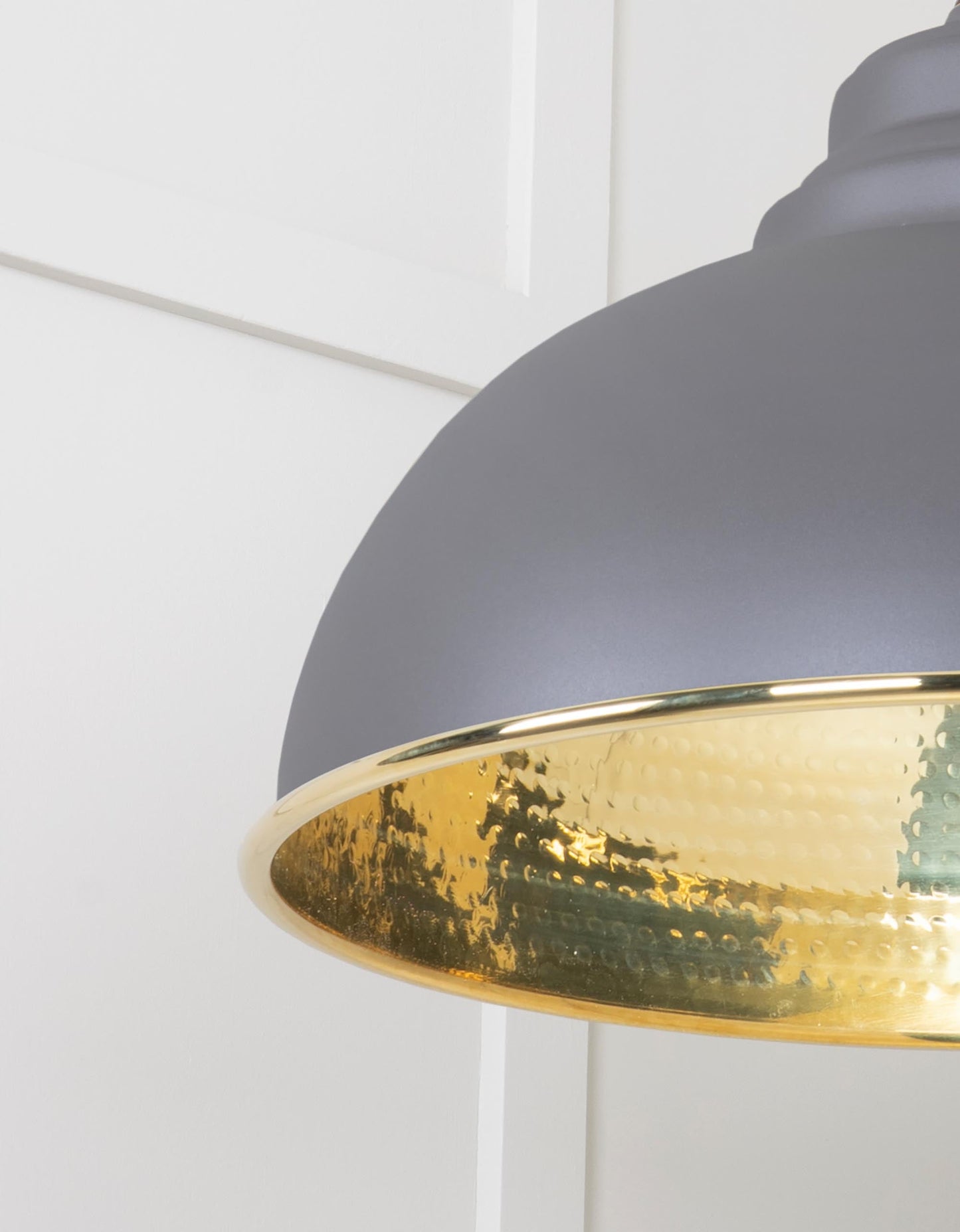 Hammered Brass Harborne Pendant Light Bluff, Detailed close up view of pendant.