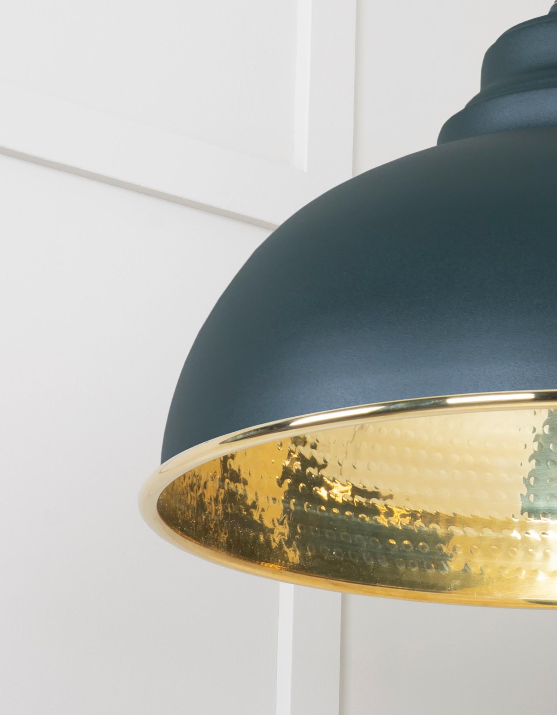 Hammered Brass Harborne Pendant Light Dingle, Detailed close up view of pendant.