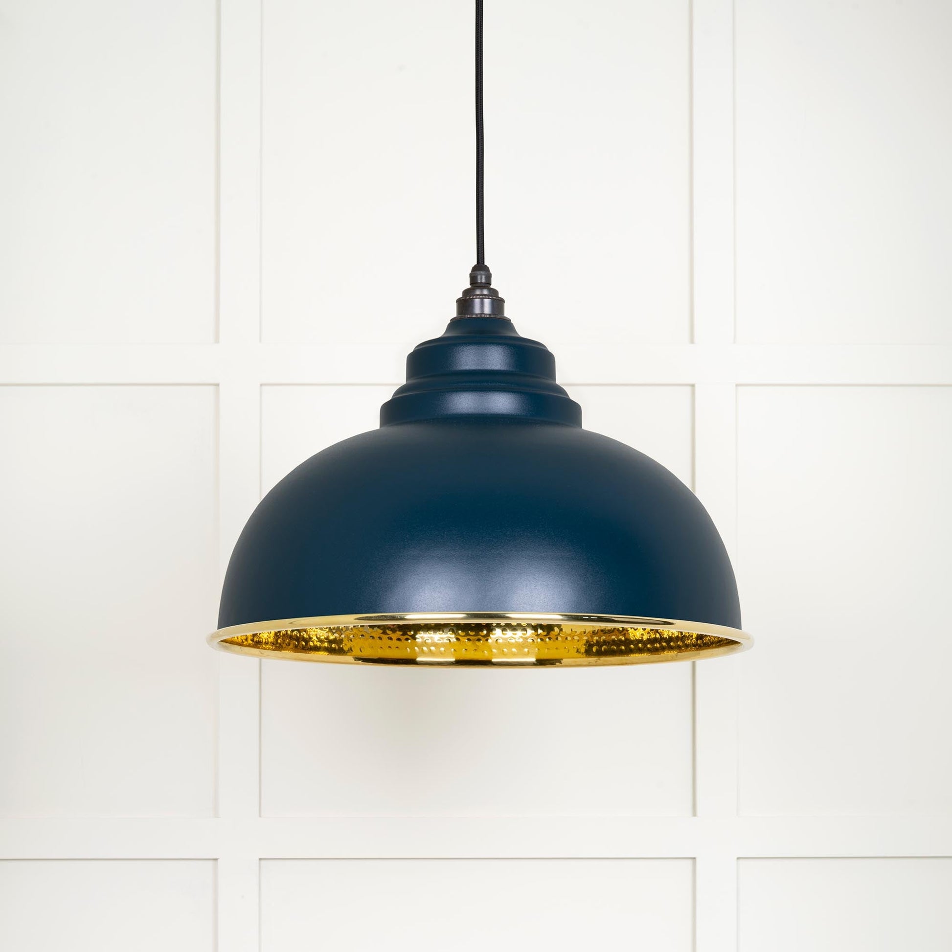 Hammered Brass Harborne Pendant Light Dusk, Front Side.