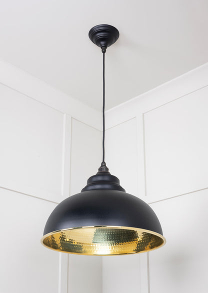 Hammered Brass Harborne Pendant Light Elan Black, Underside.