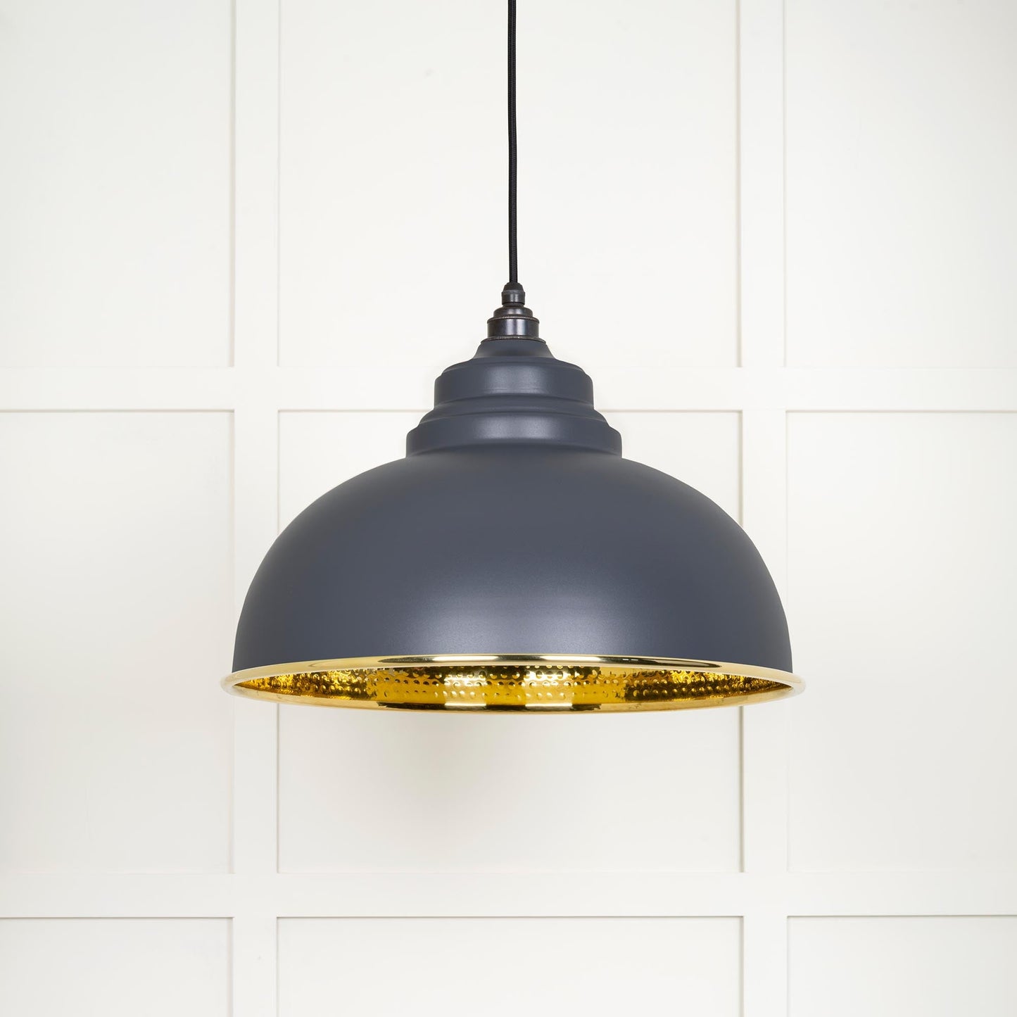 Hammered Brass Harborne Pendant Light Slate, Front Side.