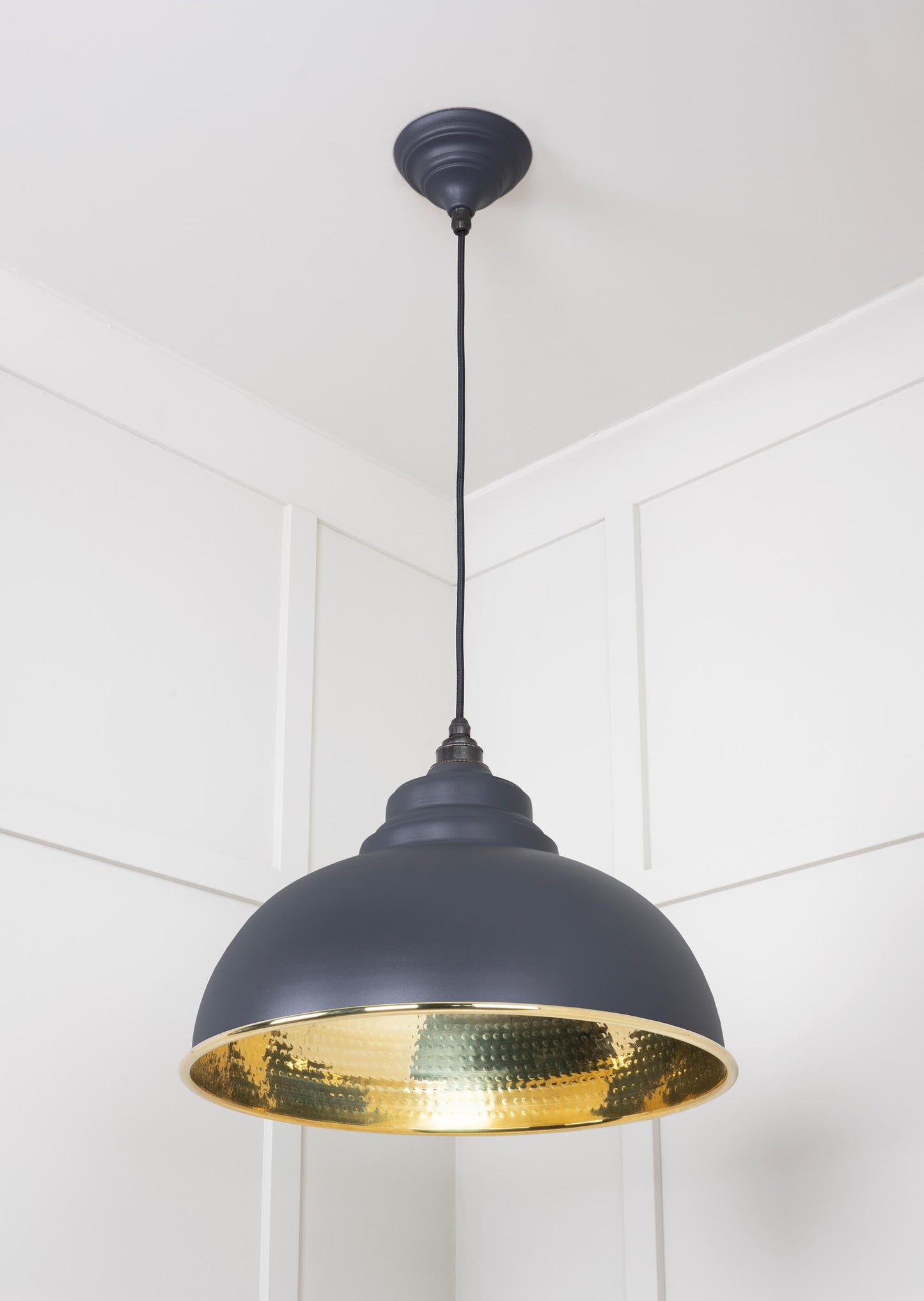 Hammered Brass Harborne Pendant Light Slate, Underside.