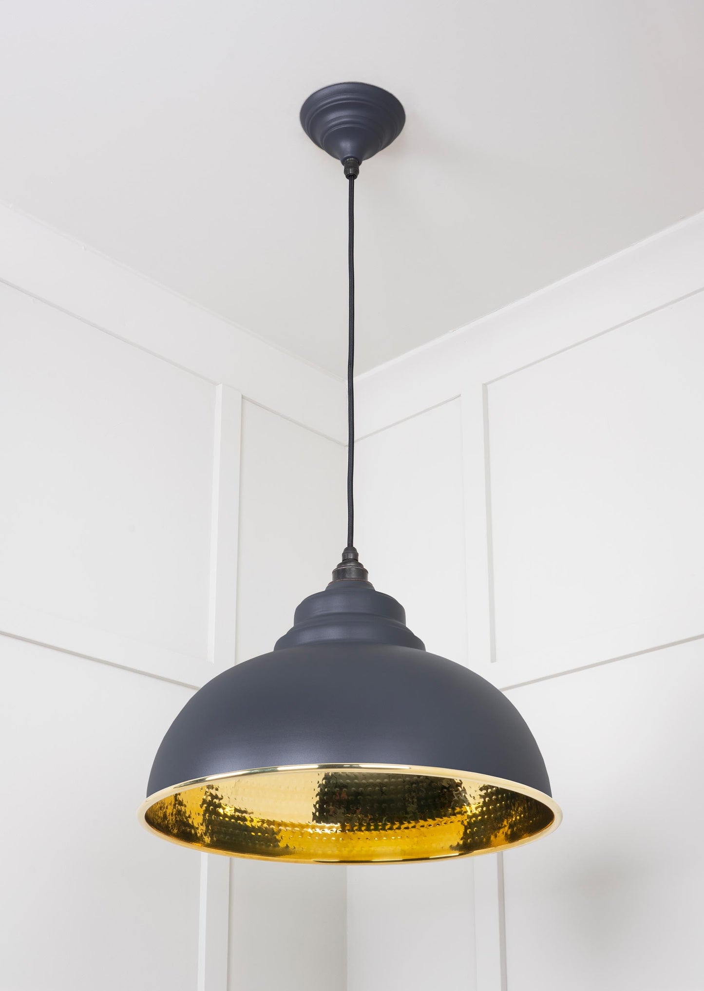 Hammered Brass Harborne Pendant Light Slate, Underside.