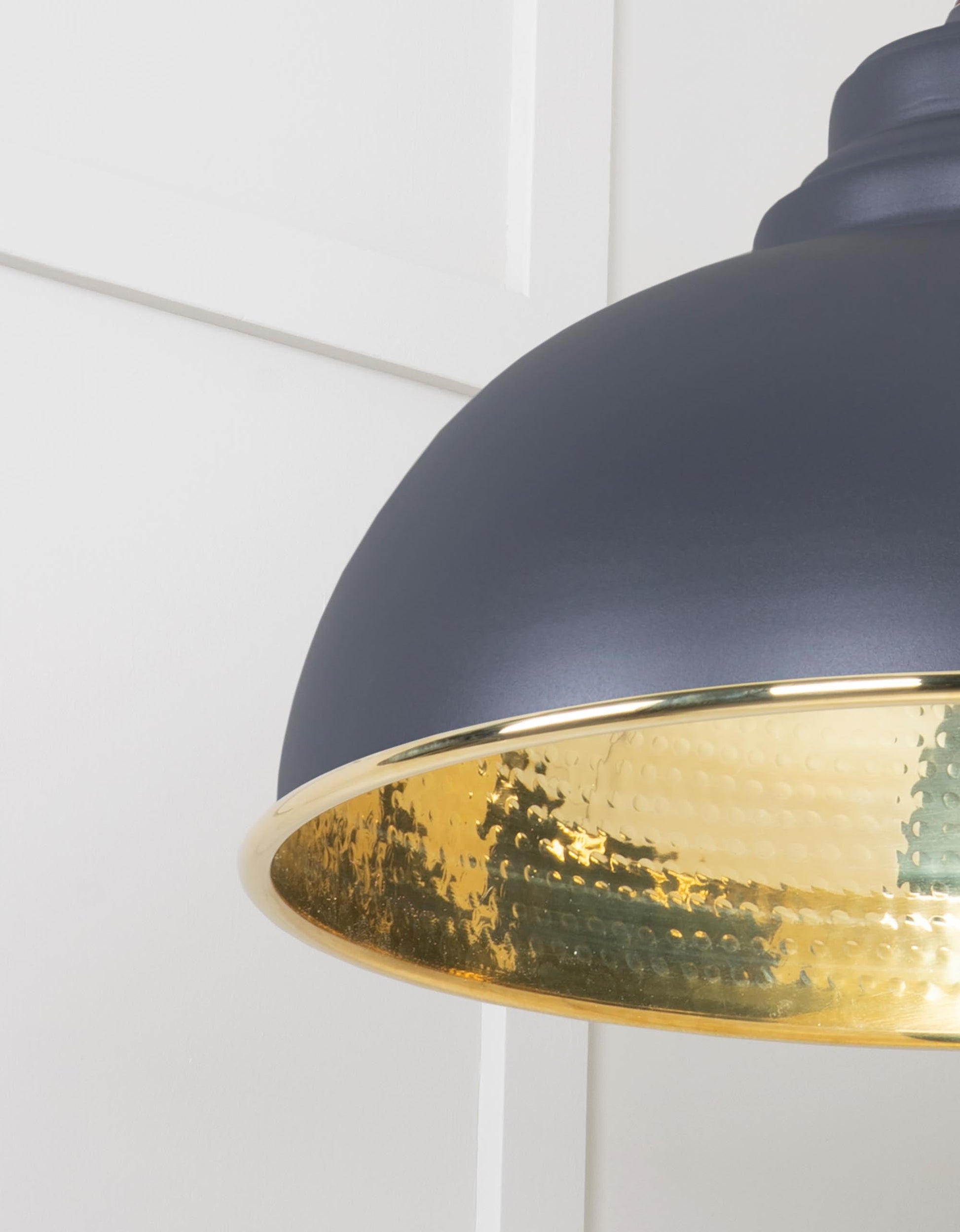 Hammered Brass Harborne Pendant Light Slate, Detailed close up view of pendant.