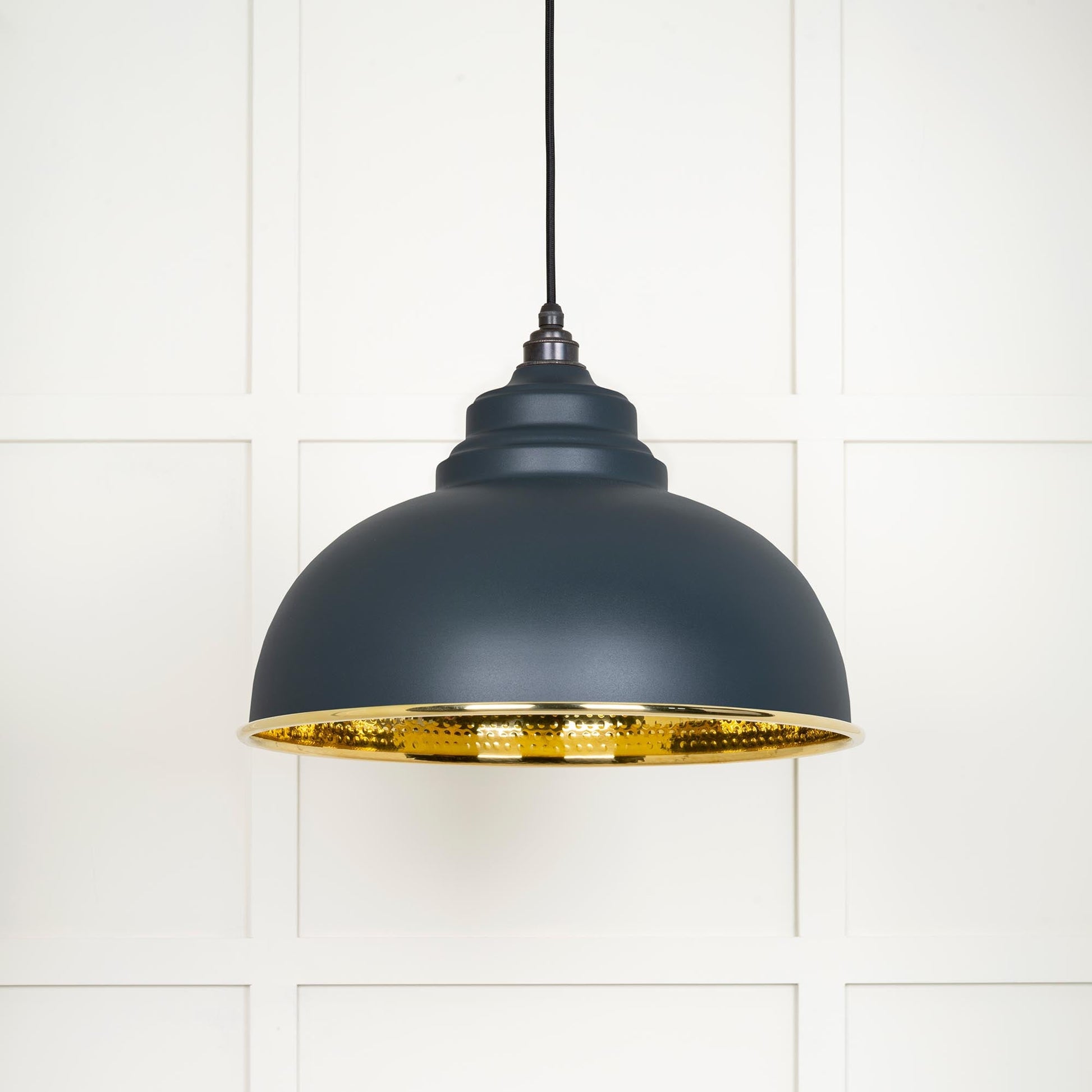 Hammered Brass Harborne Pendant Light Soot, Front Side.