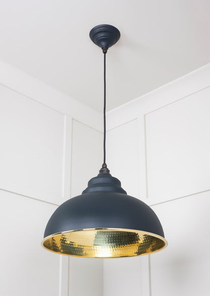 Hammered Brass Harborne Pendant Light Soot, Underside.