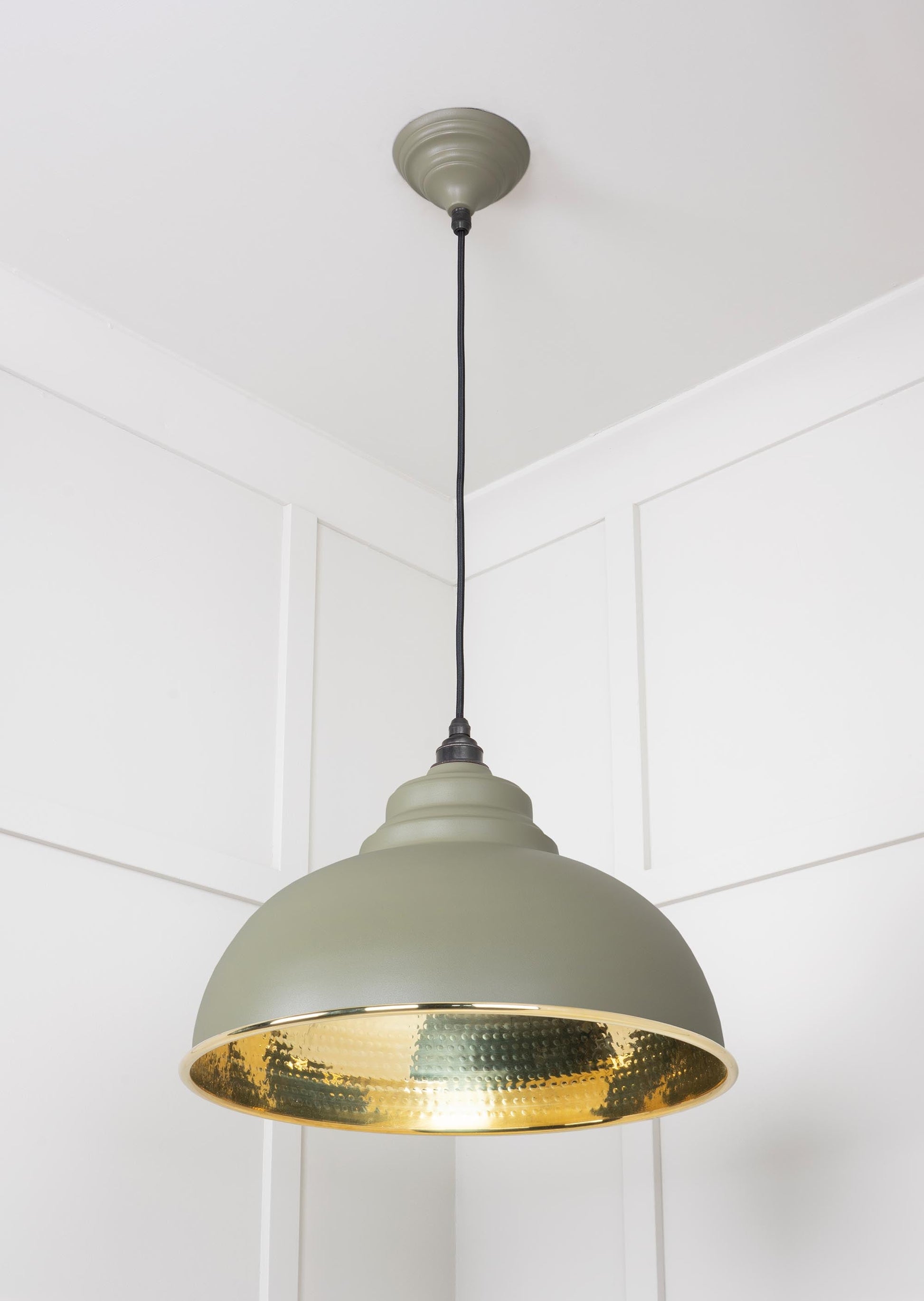 Hammered Brass Harborne Pendant Light Tump, Underside.