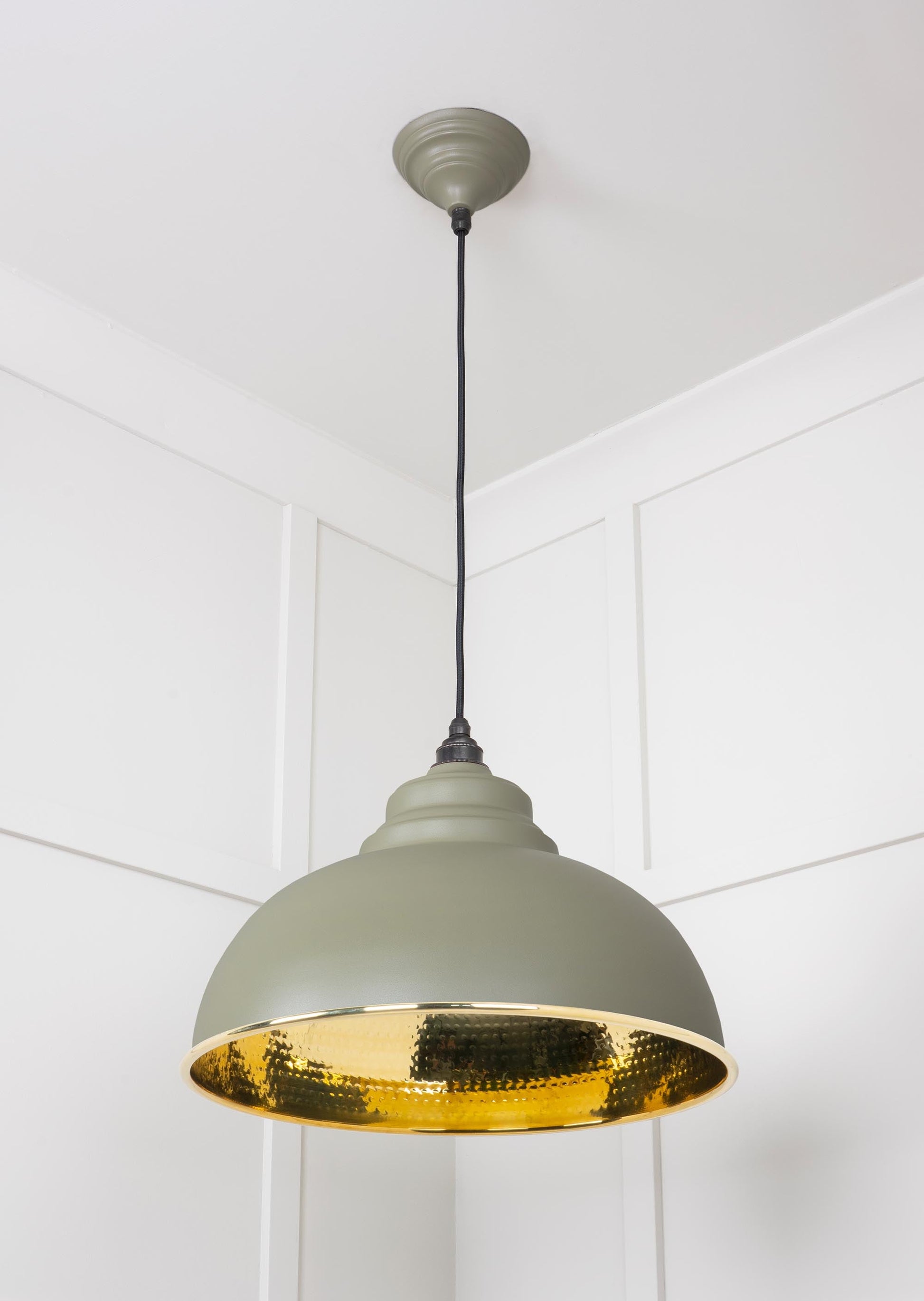 Hammered Brass Harborne Pendant Light Tump, Underside.