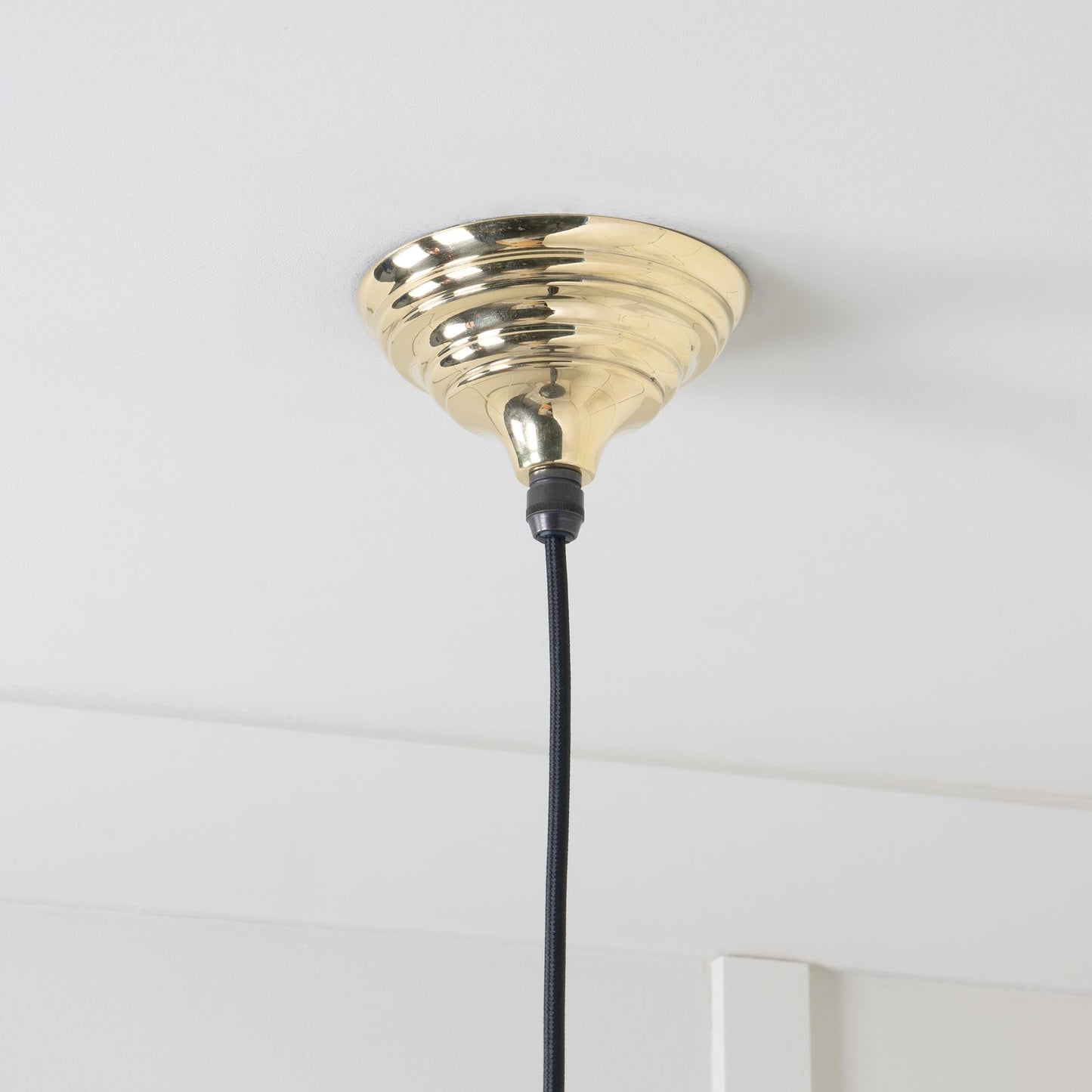 Hammered Brass Harborne Pendant Light , close up view of fitting and cable.