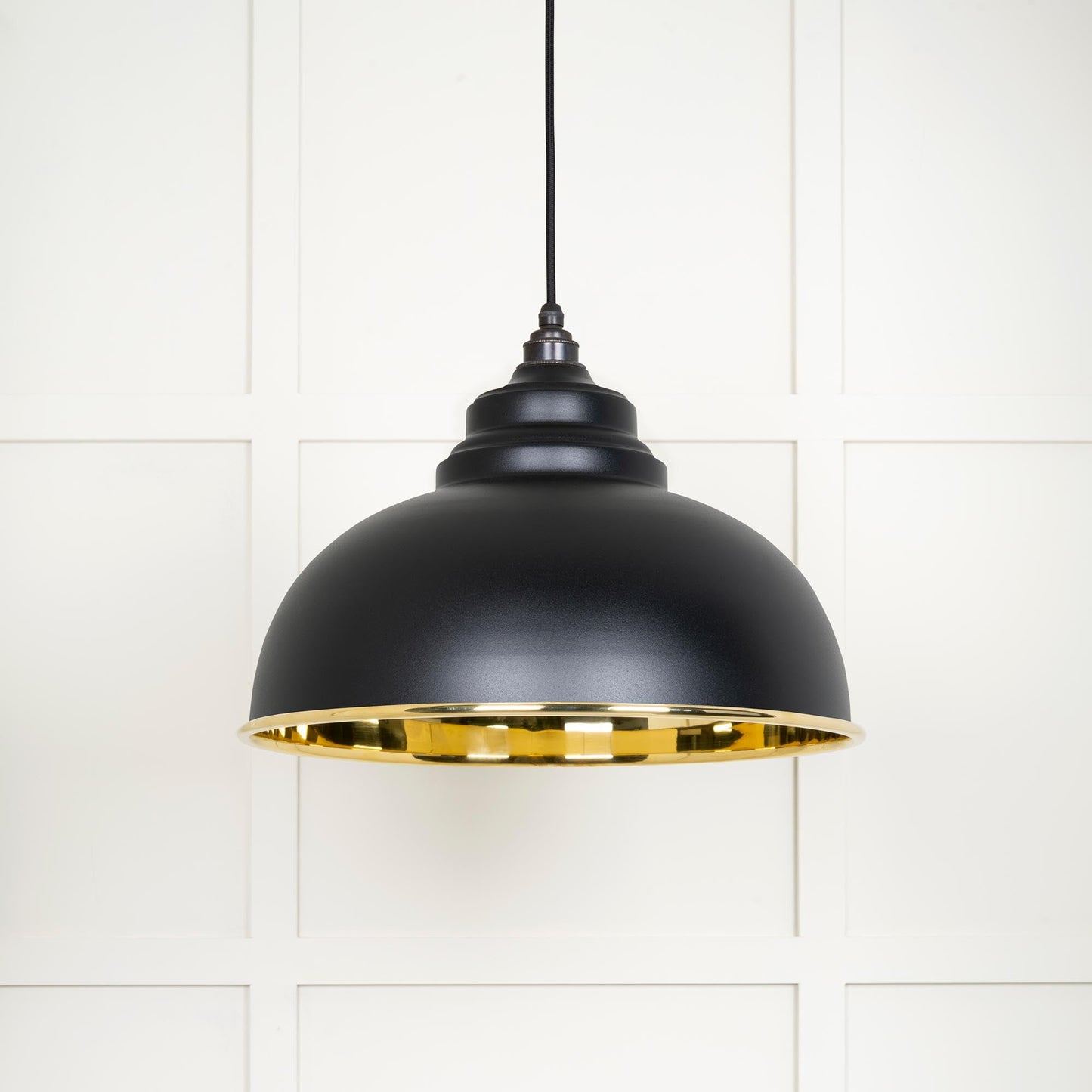 Smooth Brass Harborne Pendant Light Elan Black, Front Side.