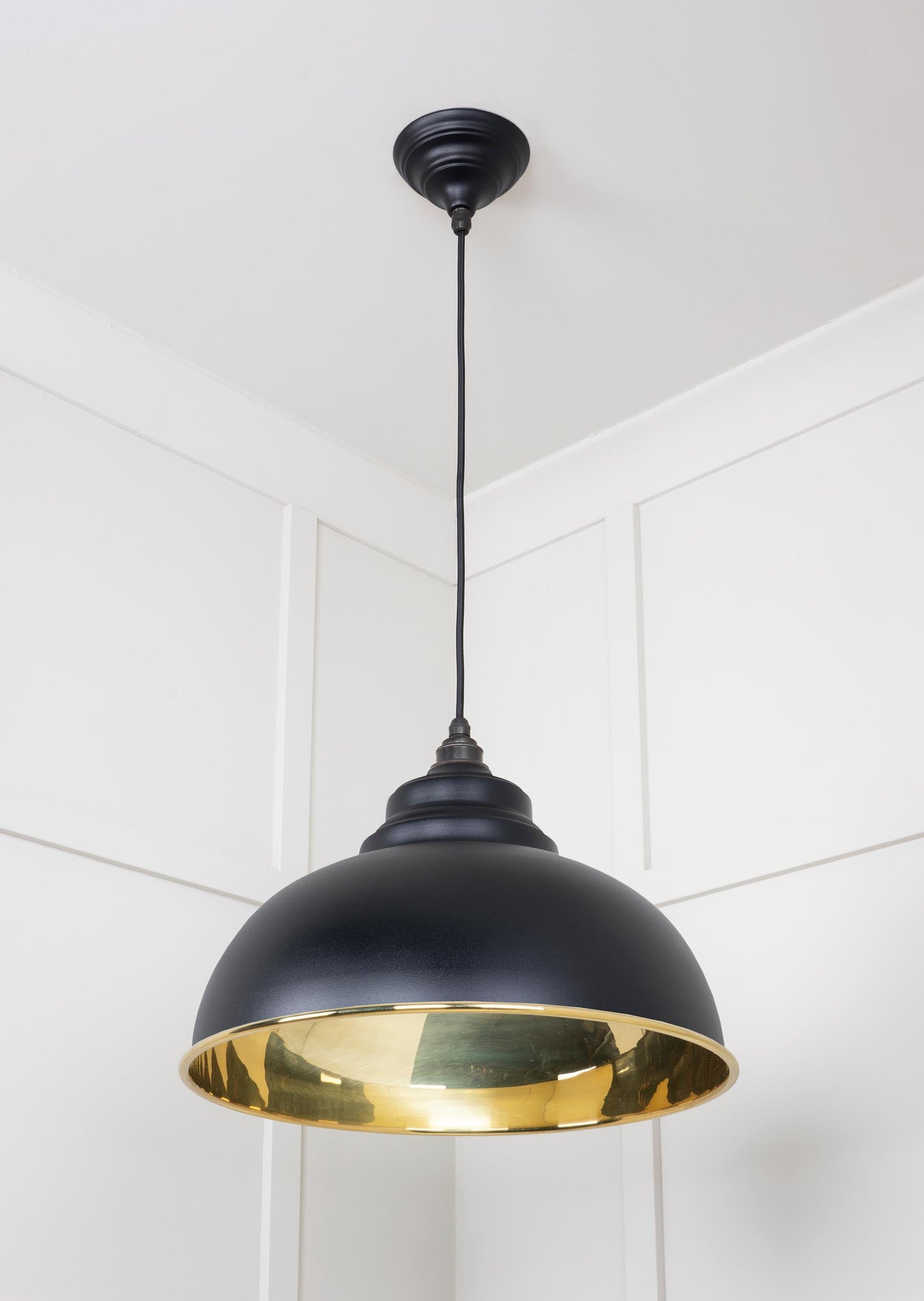 Smooth Brass Harborne Pendant Light Elan Black, Underside.