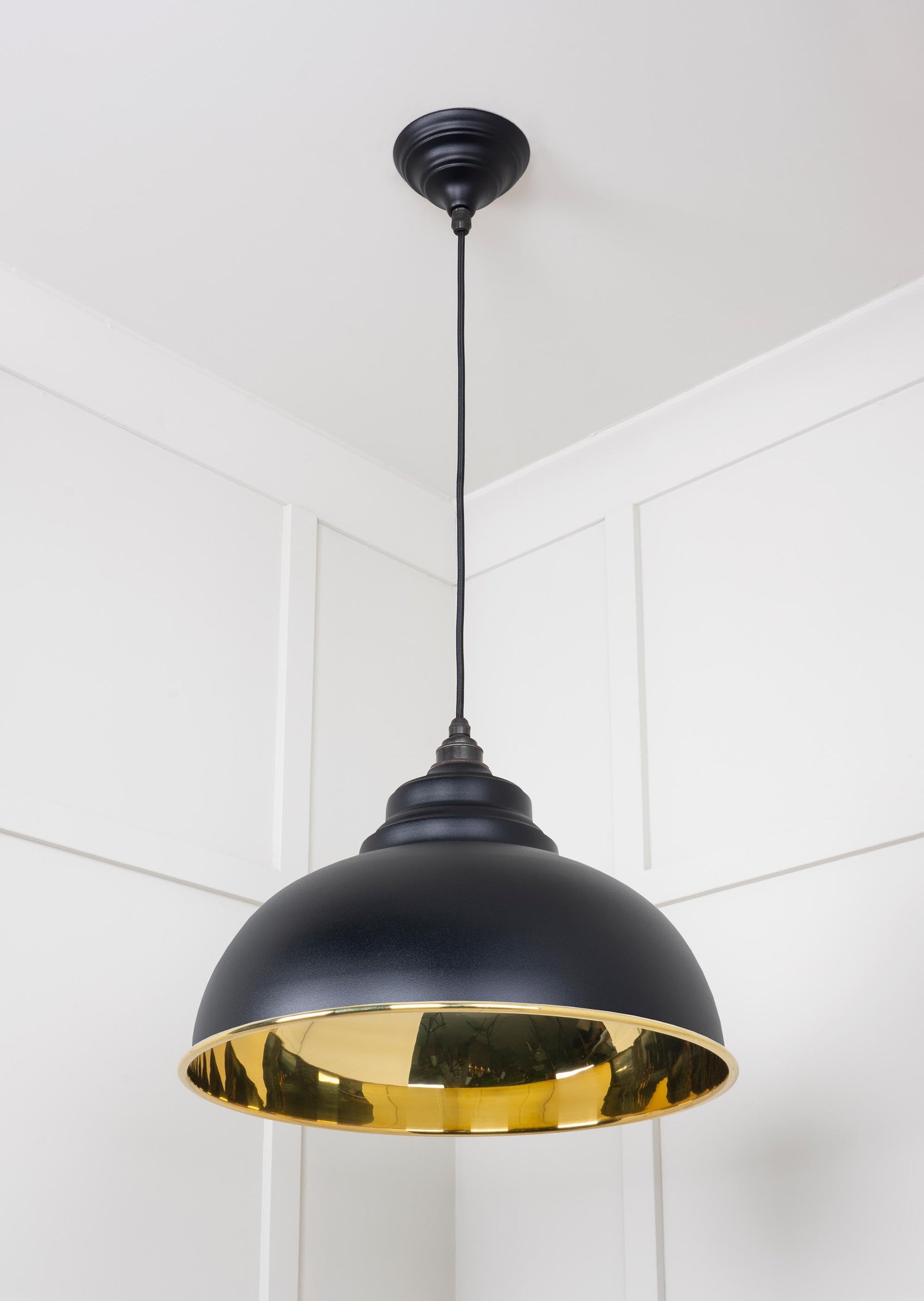 Smooth Brass Harborne Pendant Light Elan Black, Underside.