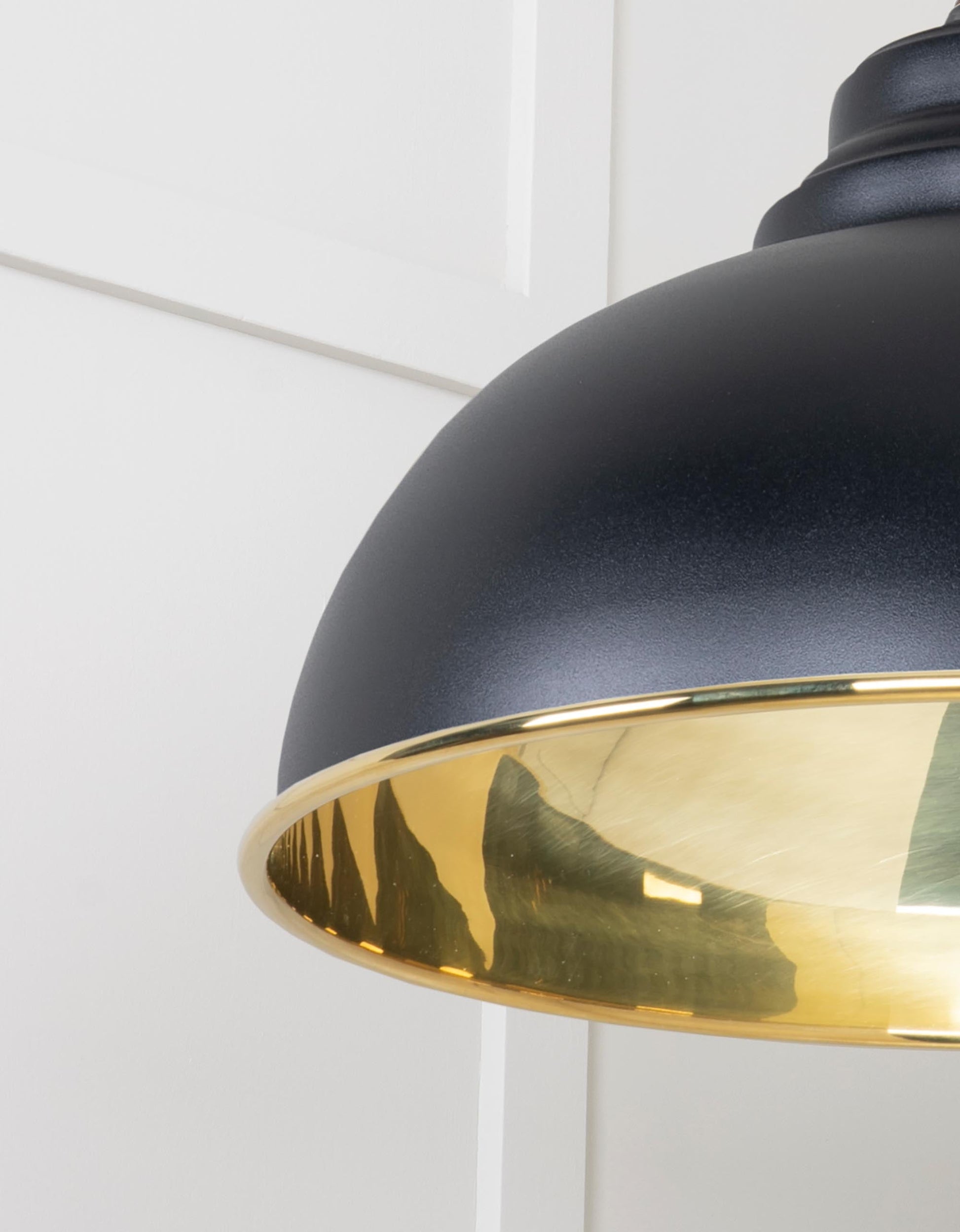 Smooth Brass Harborne Pendant Light Elan Black, Detailed close up view of pendant.