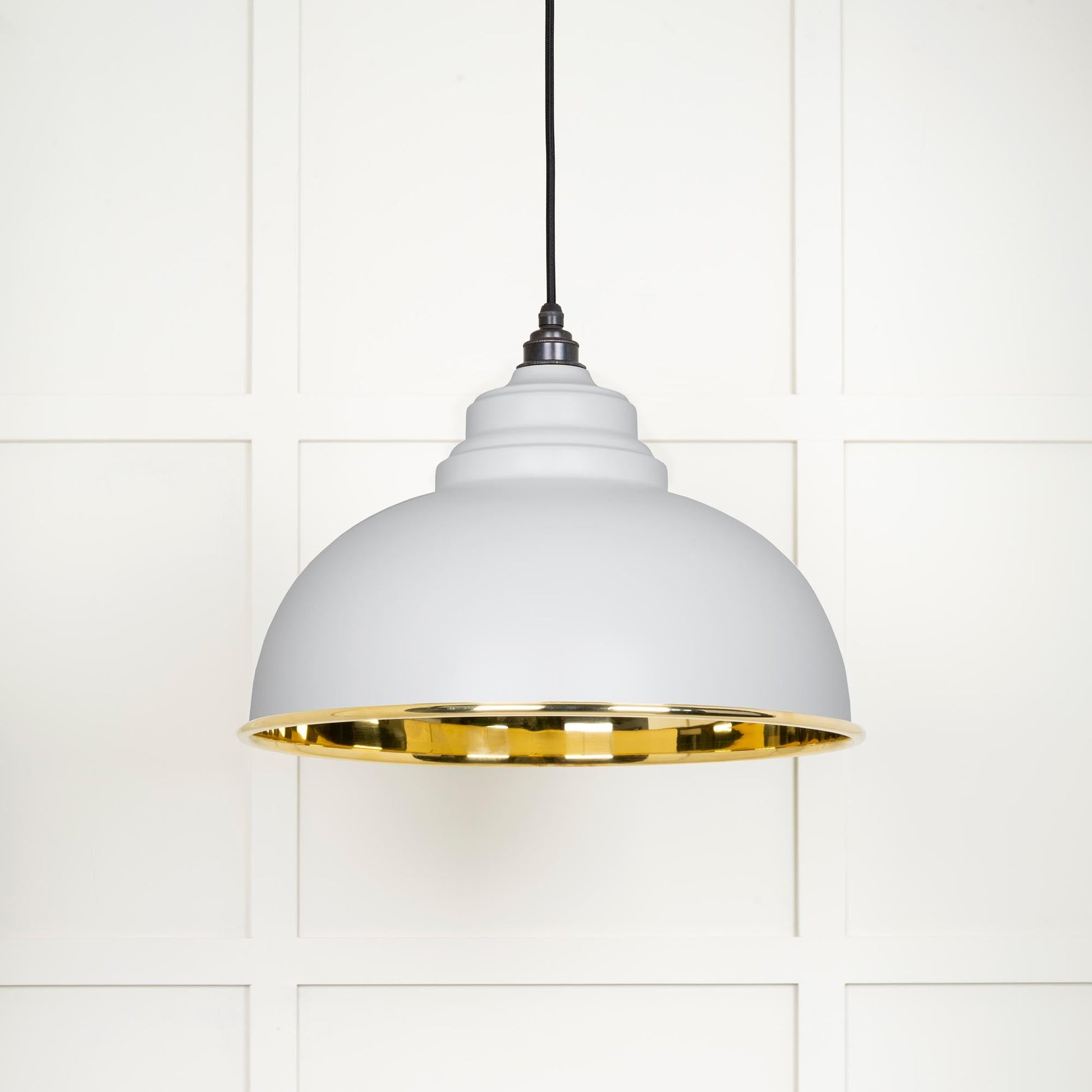 Smooth Brass Harborne Pendant Light Flock, Front Side.