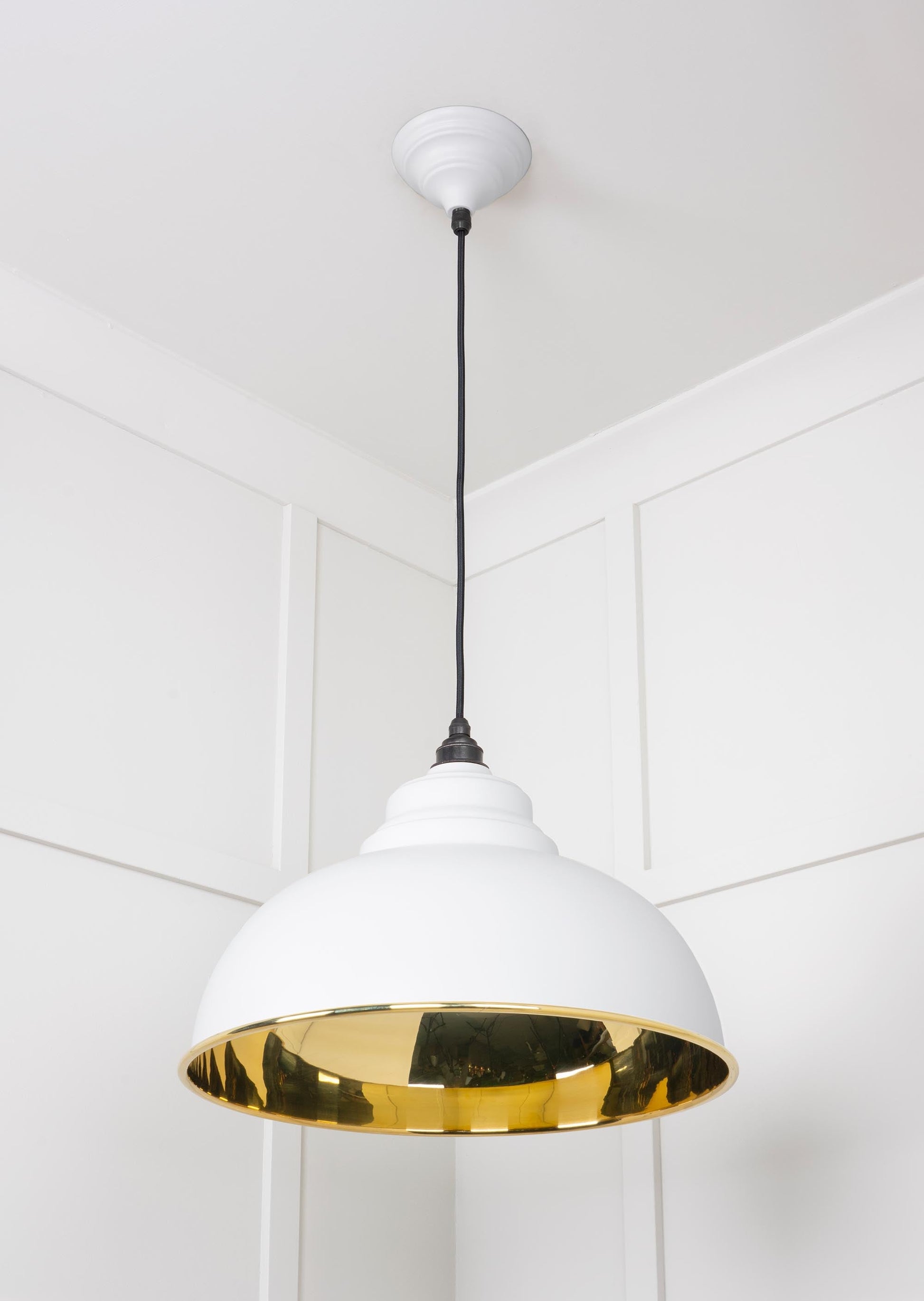 Smooth Brass Harborne Pendant Light Flock, Underside.